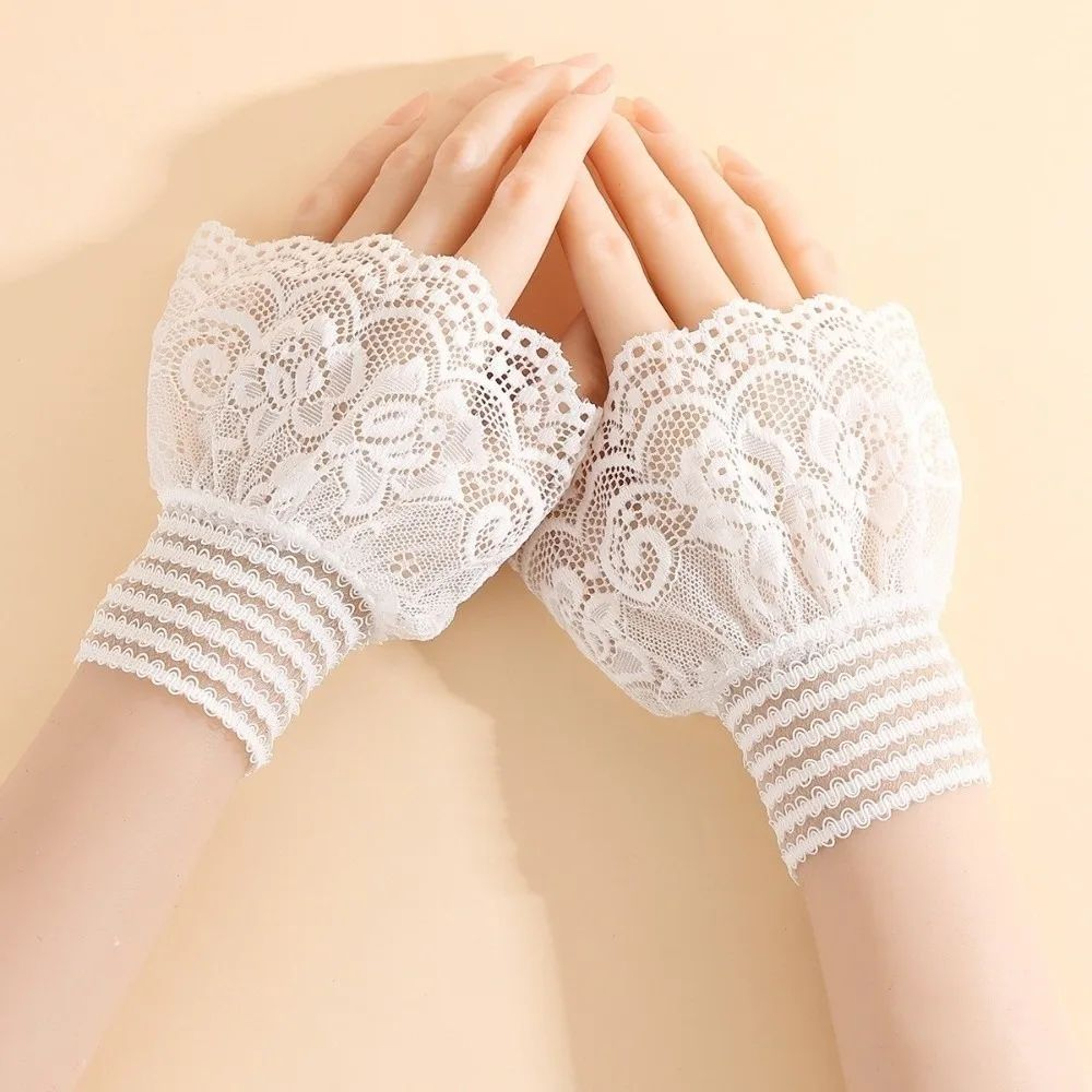 1 Pair Lace Detachable Sleeve Cuffs  Ruffle Fake Cuffs Sun Protection Wrist Sleeves For Women Sweat 8
