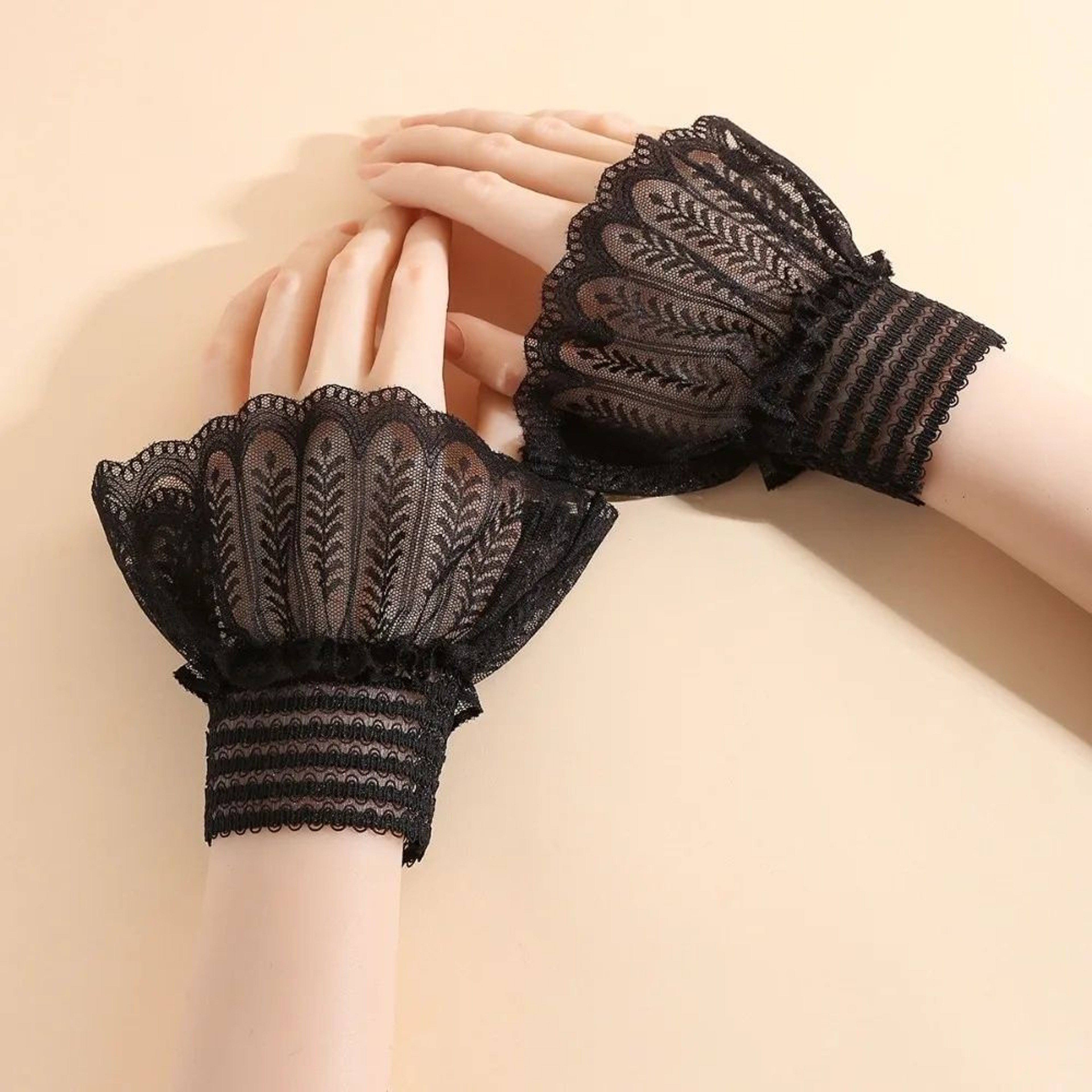1 Pair Lace Detachable Sleeve Cuffs  Ruffle Fake Cuffs Sun Protection Wrist Sleeves For Women Sweat 15