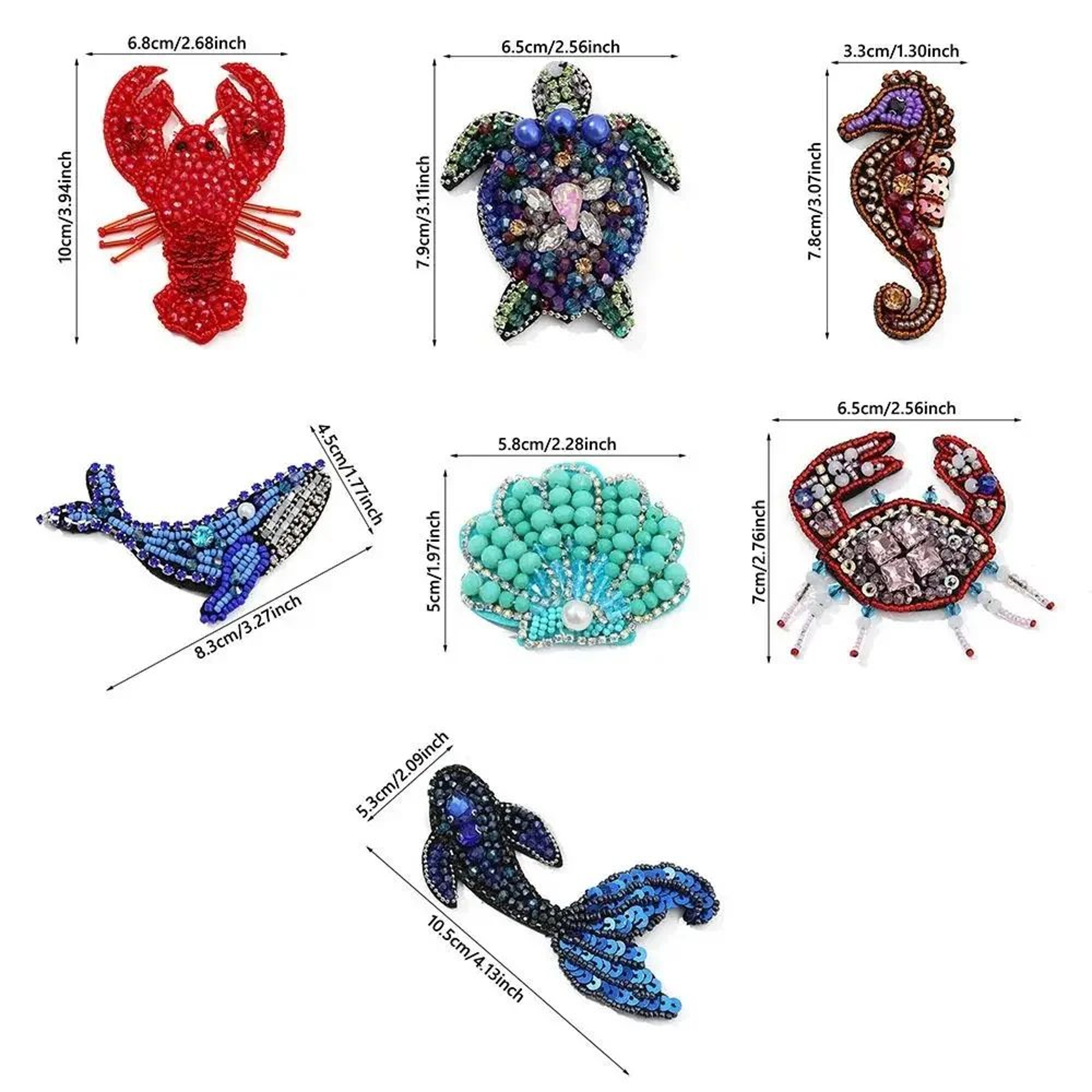 3D Marine Animal Beaded SewOn Patches  Handmade Rhinestone Appliques For DIY Clothing Bags  Crafts 5