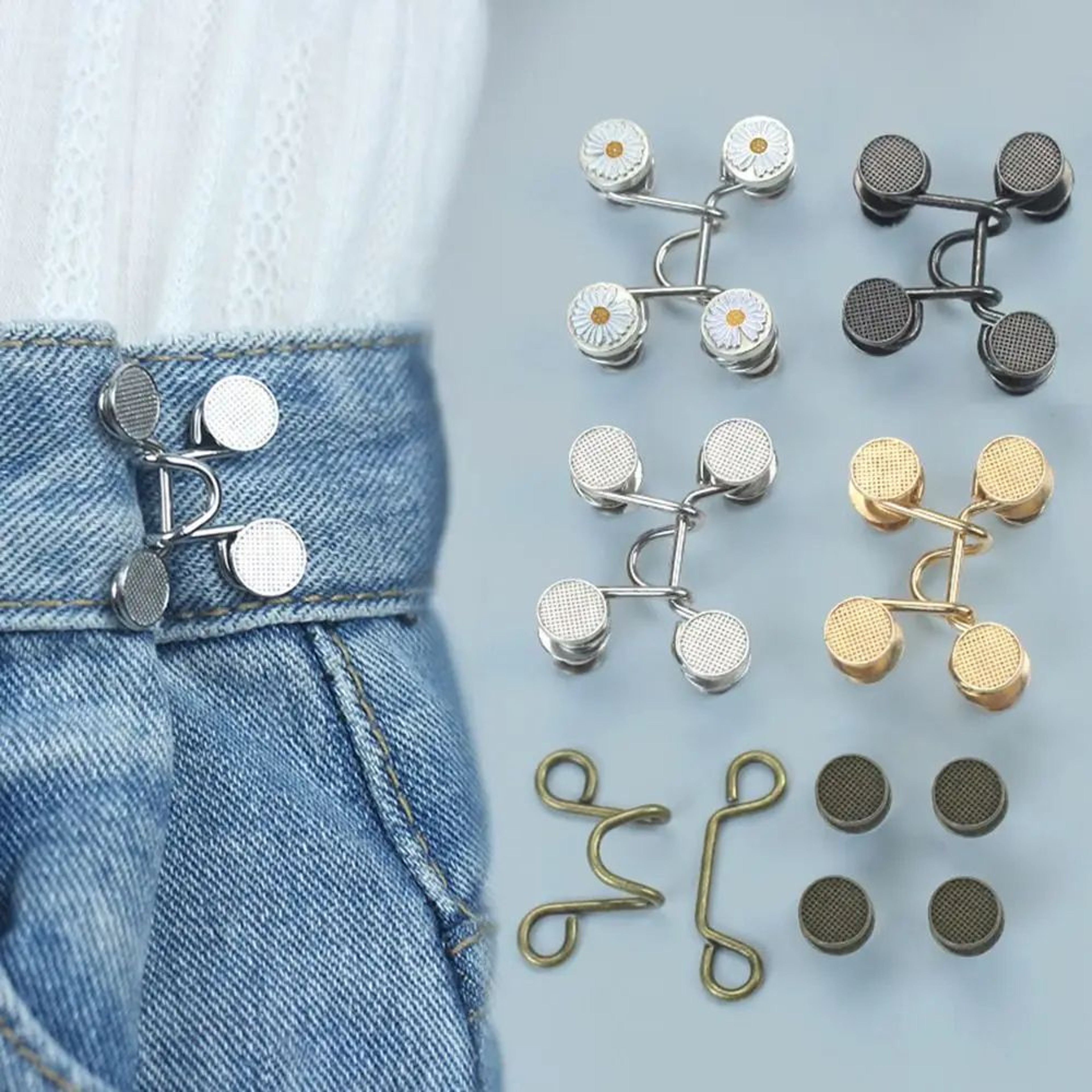 2pcs Adjustable Jean Button Pins  NoSew Pant Waist Tightener Clips For Jeans Skirts  Clothing Alter 0