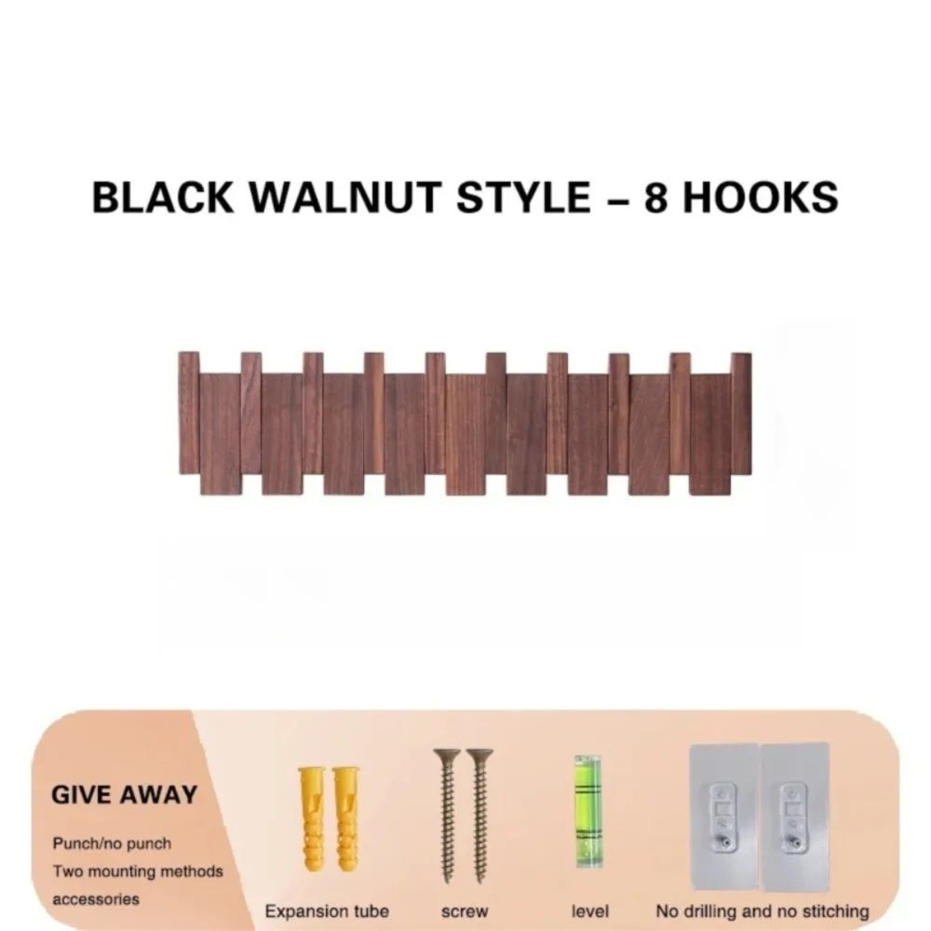 Wall Mounted Wooden Piano Key Coat Rack  Folding 8Hook Entryway Organizer For Coats Hats  Home Deco 8