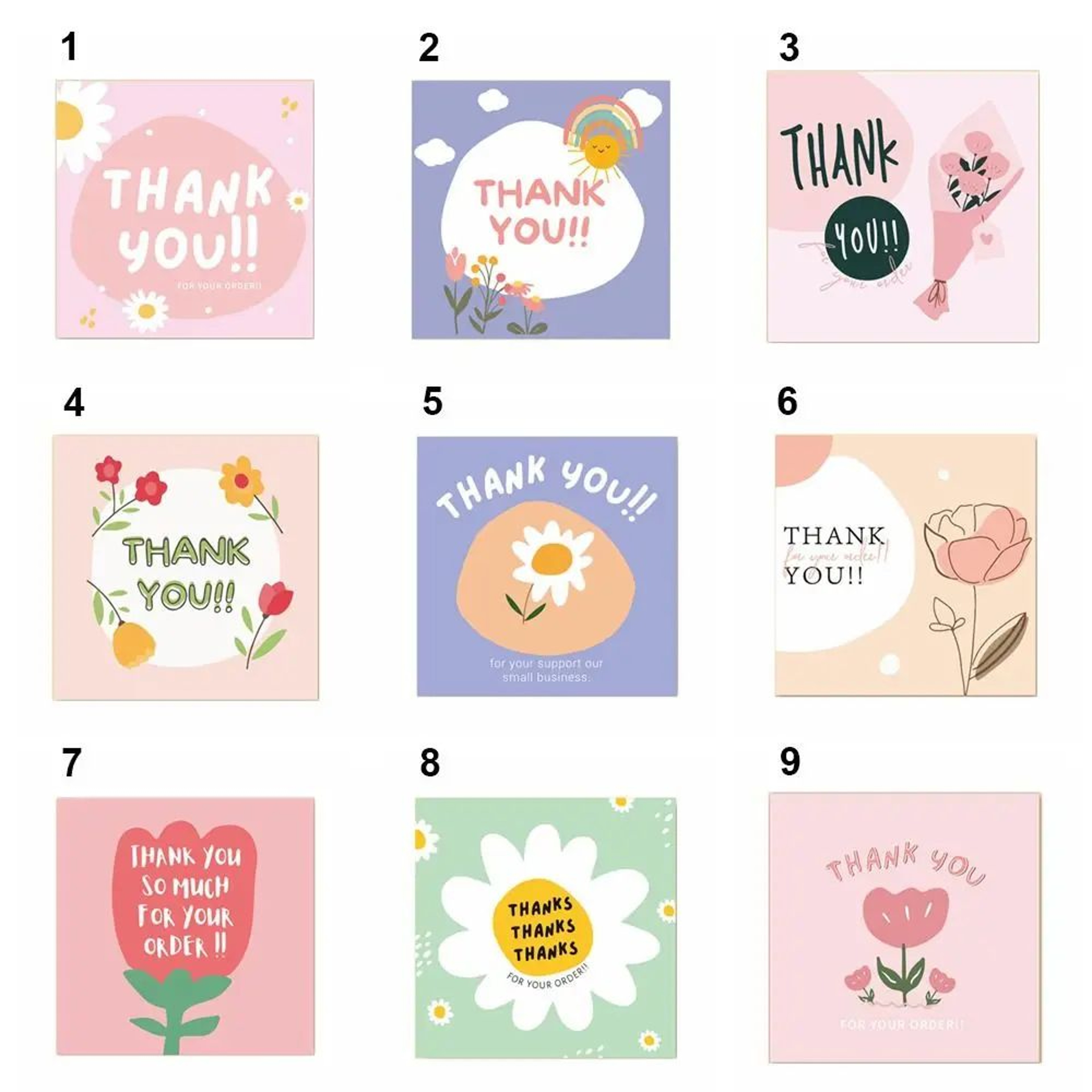 50pcs Cartoon Flower Thank You Cards  Multicolor Gratitude Cards For Gifts Parties Small Business   4