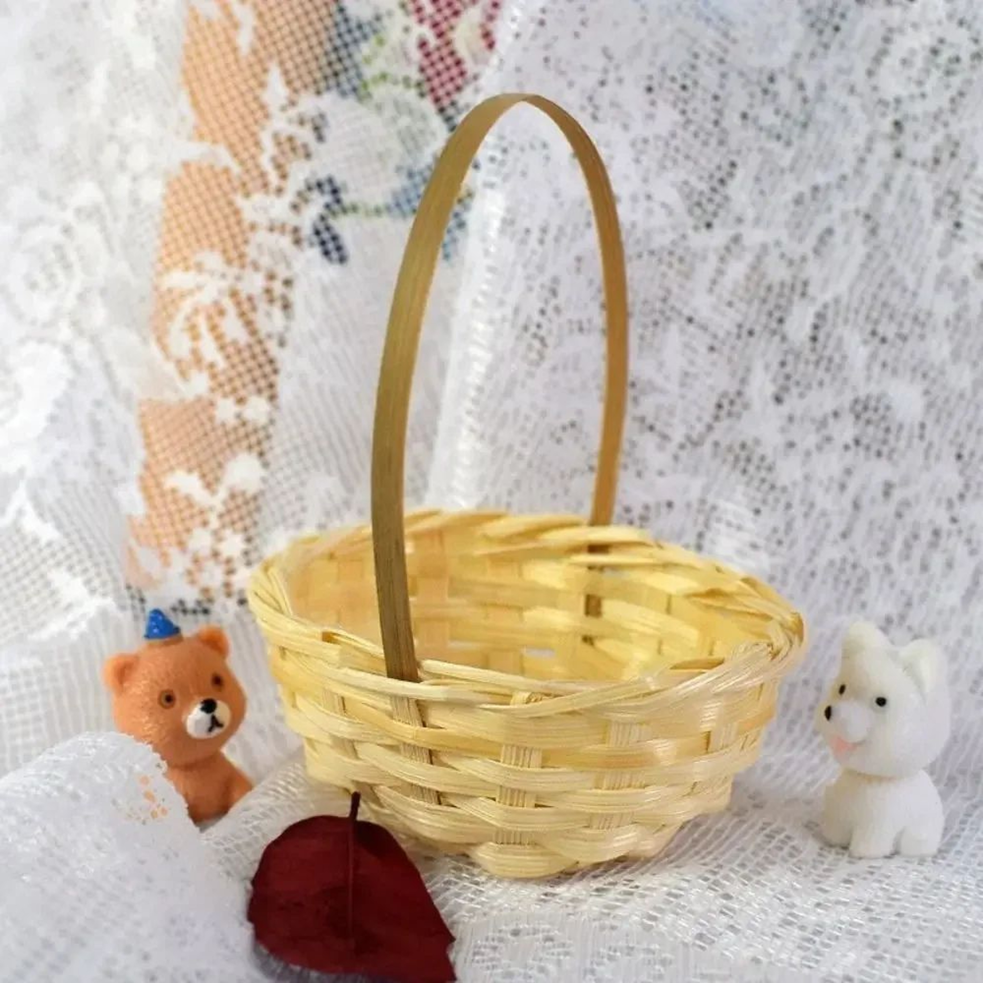 Mini Woven Flower Basket  Bamboo Handheld Basket For Weddings Parties Flowers  Small Item Storage 2