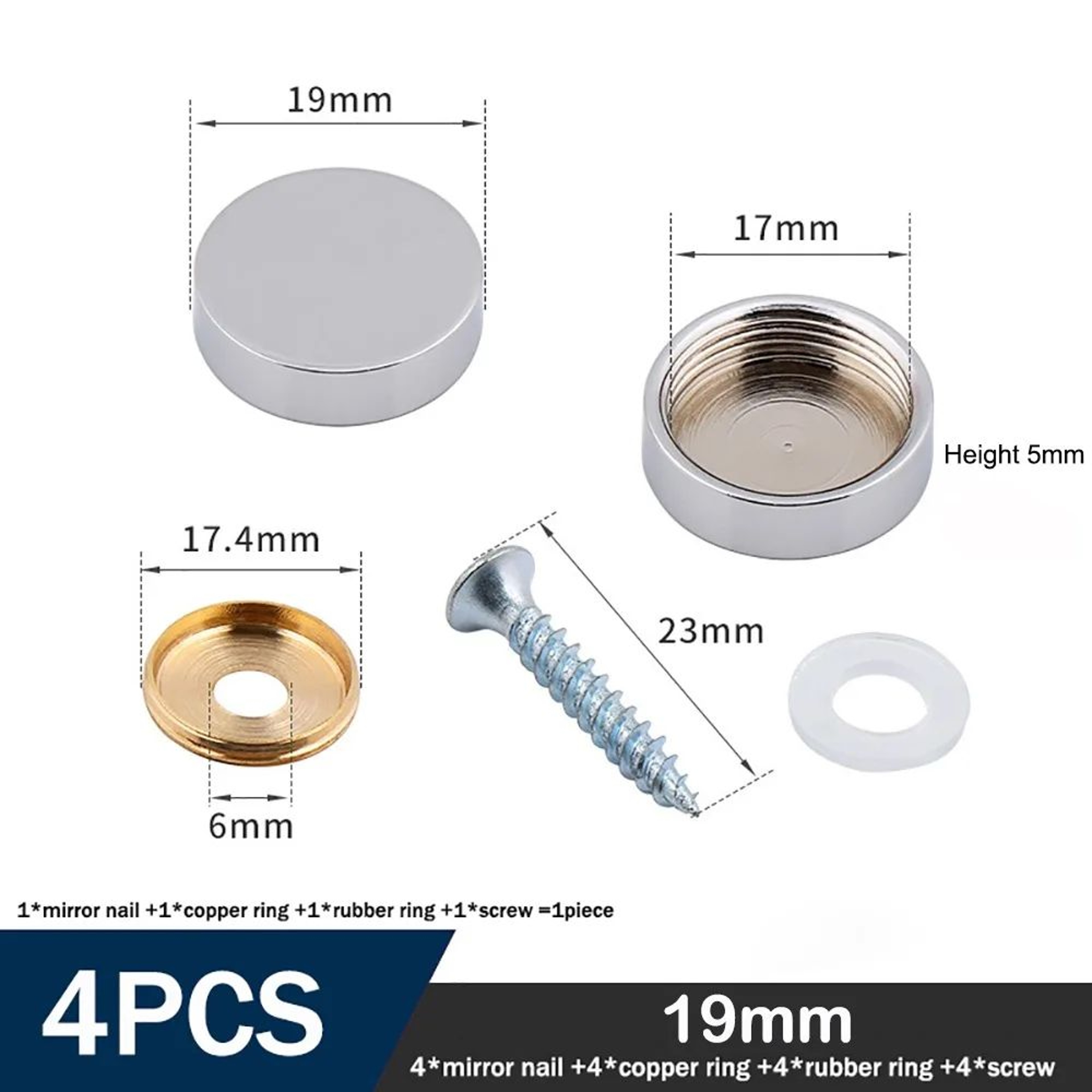 4pcs Copper Mirror Fixing Screws  Polished Chrome Decorative Cap Covers For Glass Furniture Mirrors 11