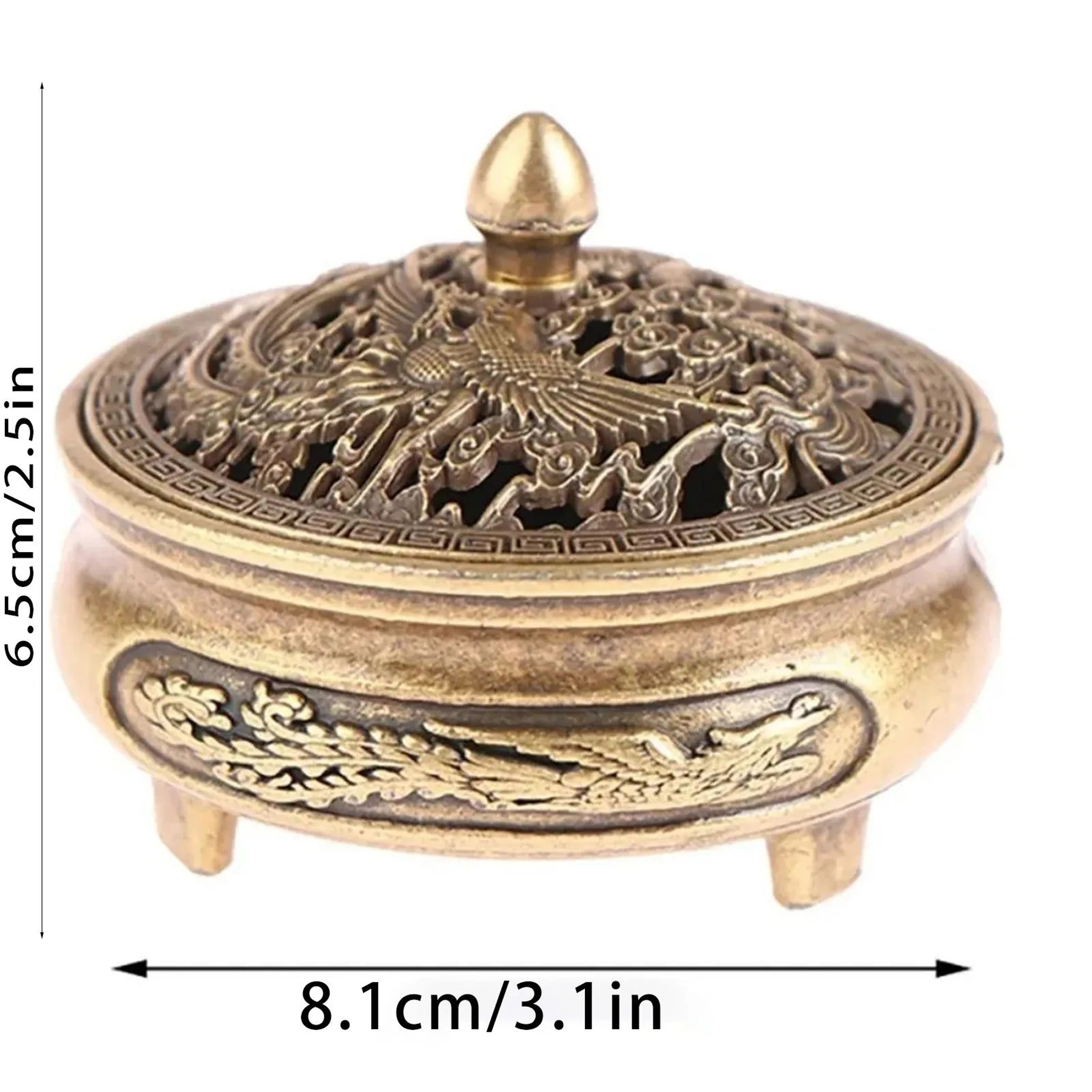Antique Brass Dragon Phoenix Incense Burner  Hollow Carved Chinese Style Censer For Home Tea 5