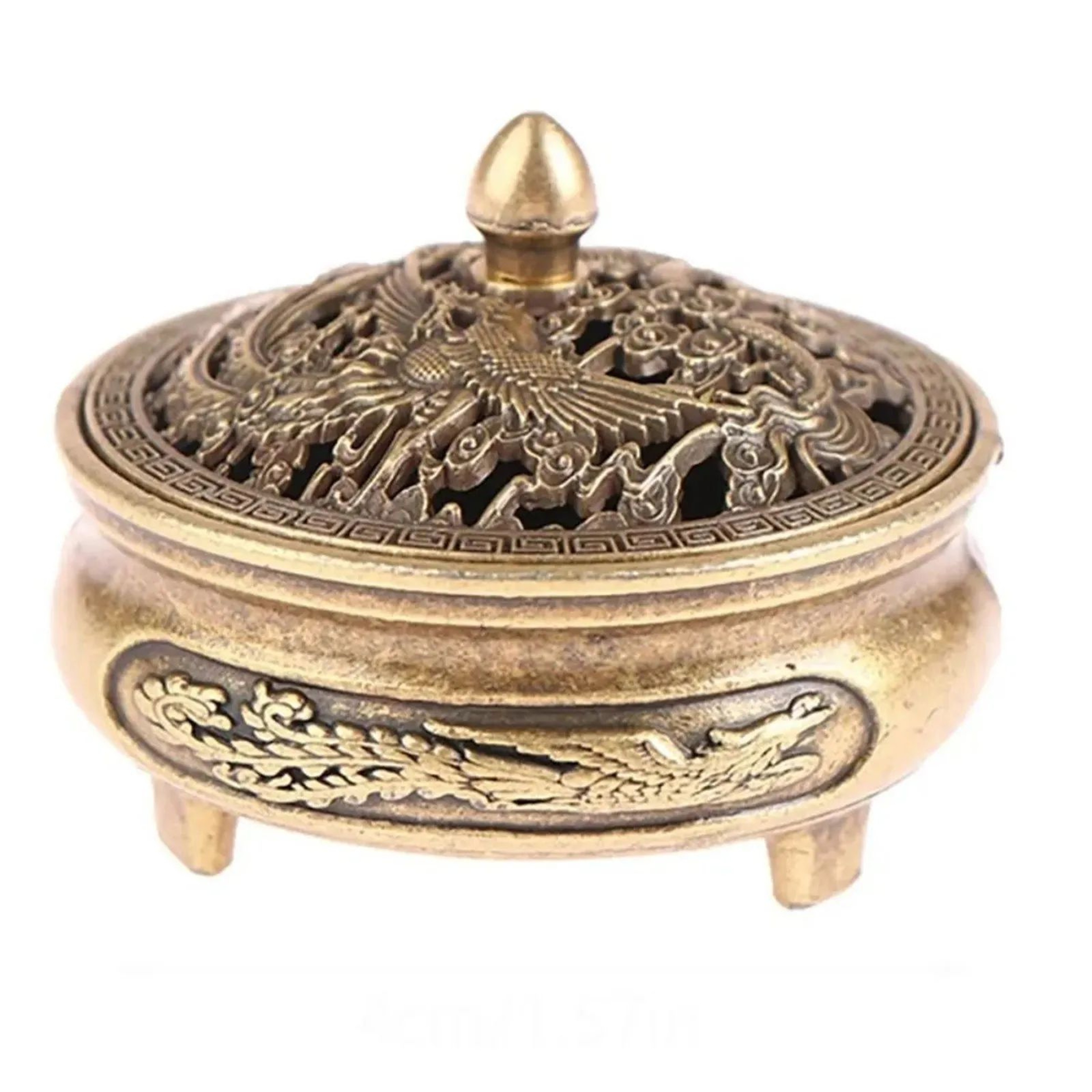Antique Brass Dragon Phoenix Incense Burner  Hollow Carved Chinese Style Censer For Home Tea 2