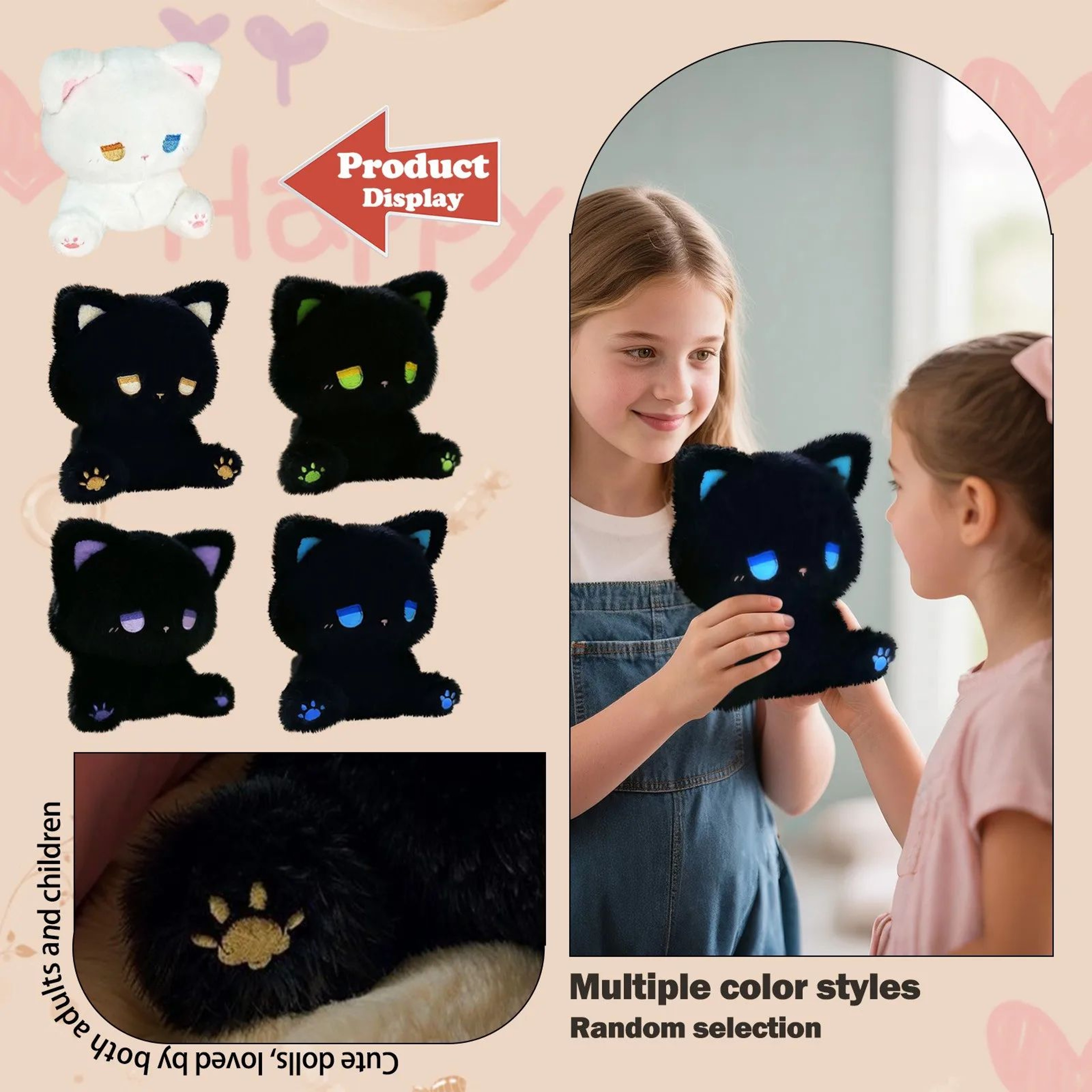 Cute Cat Plush Toy  Soft Kawaii Stuffed Animal Doll With PP Cotton Filling For Kids Gifts  Room Dec 1