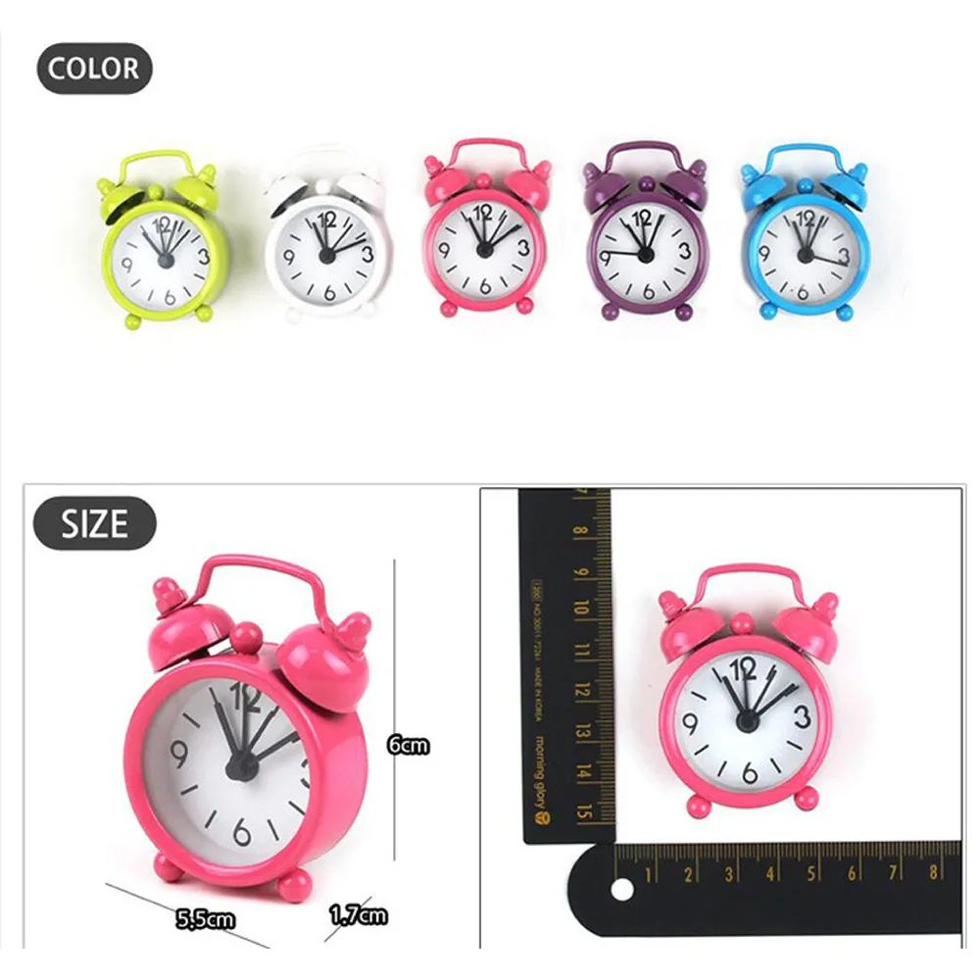 Retro Twin Bell Mini Alarm Clock  Portable Quartz Bedside Table Clock For Travel Office Bedroom  De 5