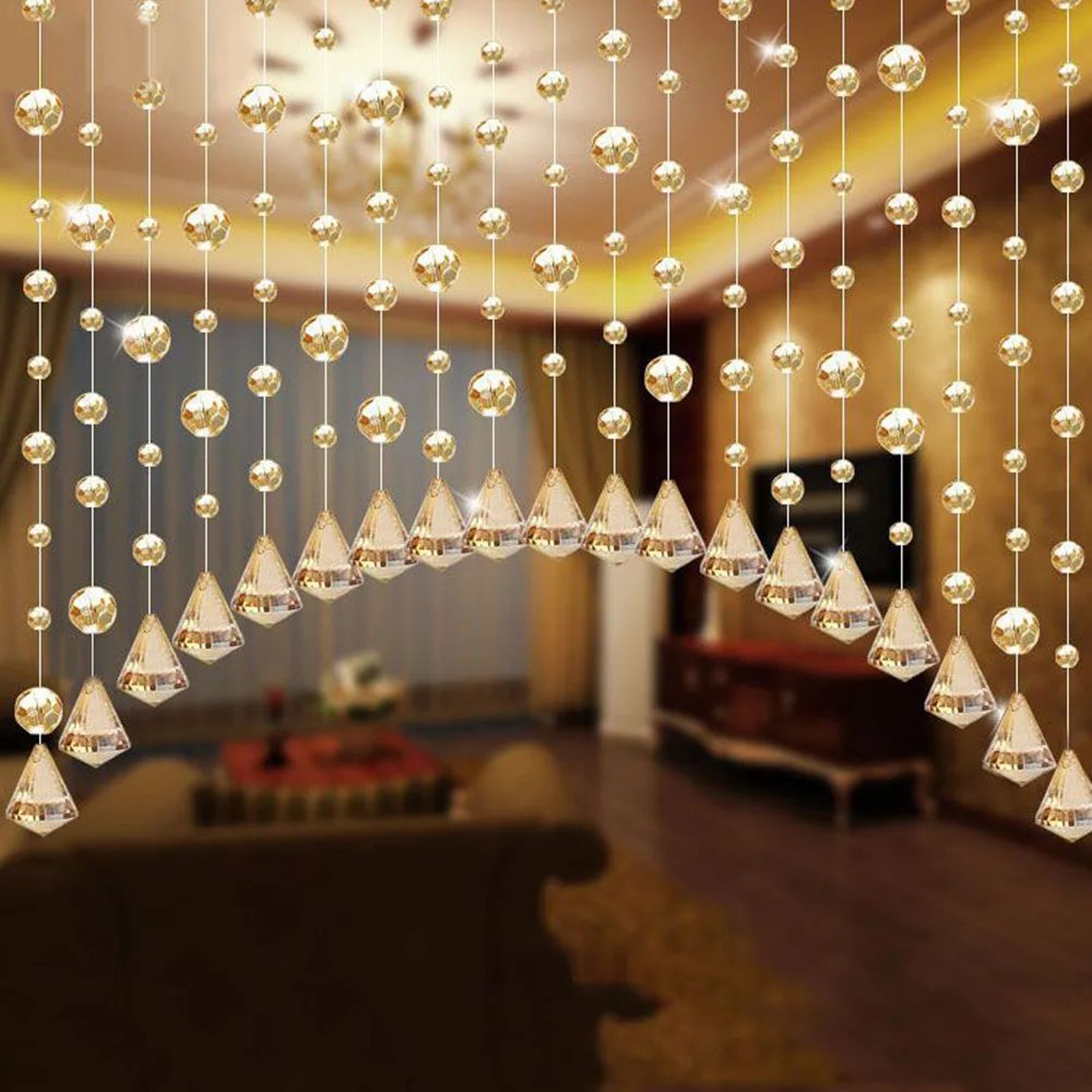 1M Luxury Crystal Beaded String Curtain  Glass Bead Door Curtain For Window Room Divider  Home Deco 7