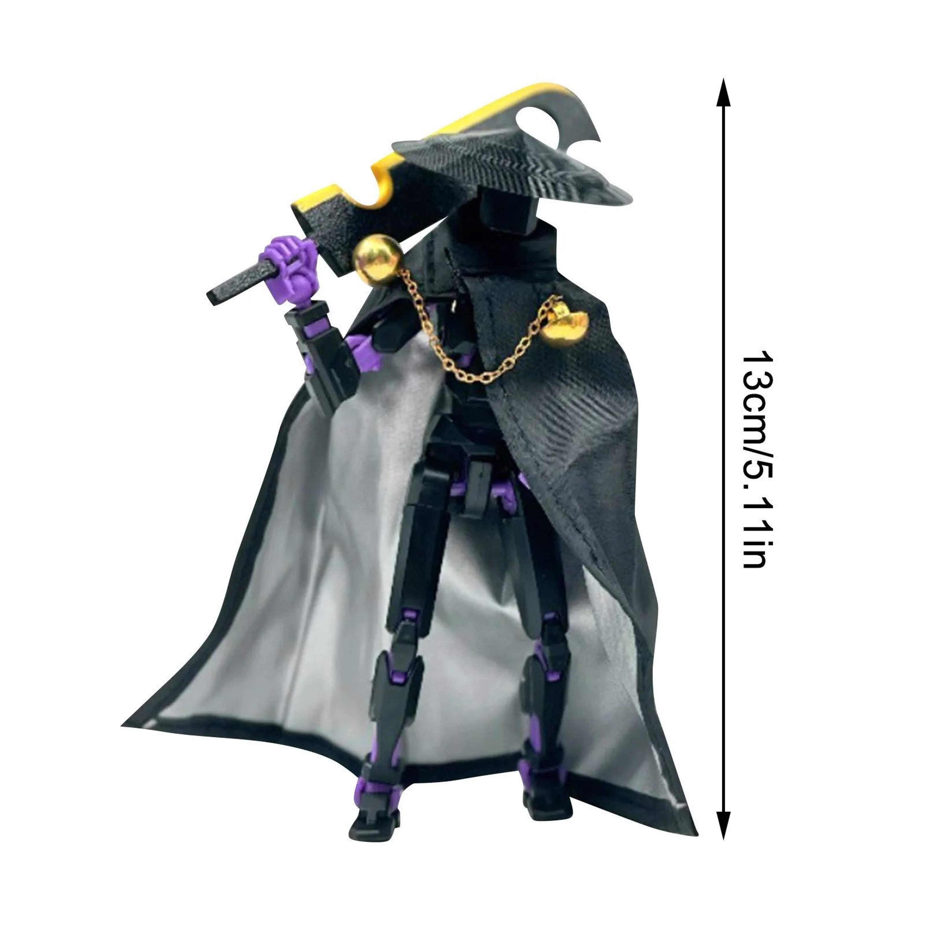 T13 MultiJointed Action Figure  Movable Swordsman Dummy With Cape Hat 8 Weapons  Interchangeable Ha 5