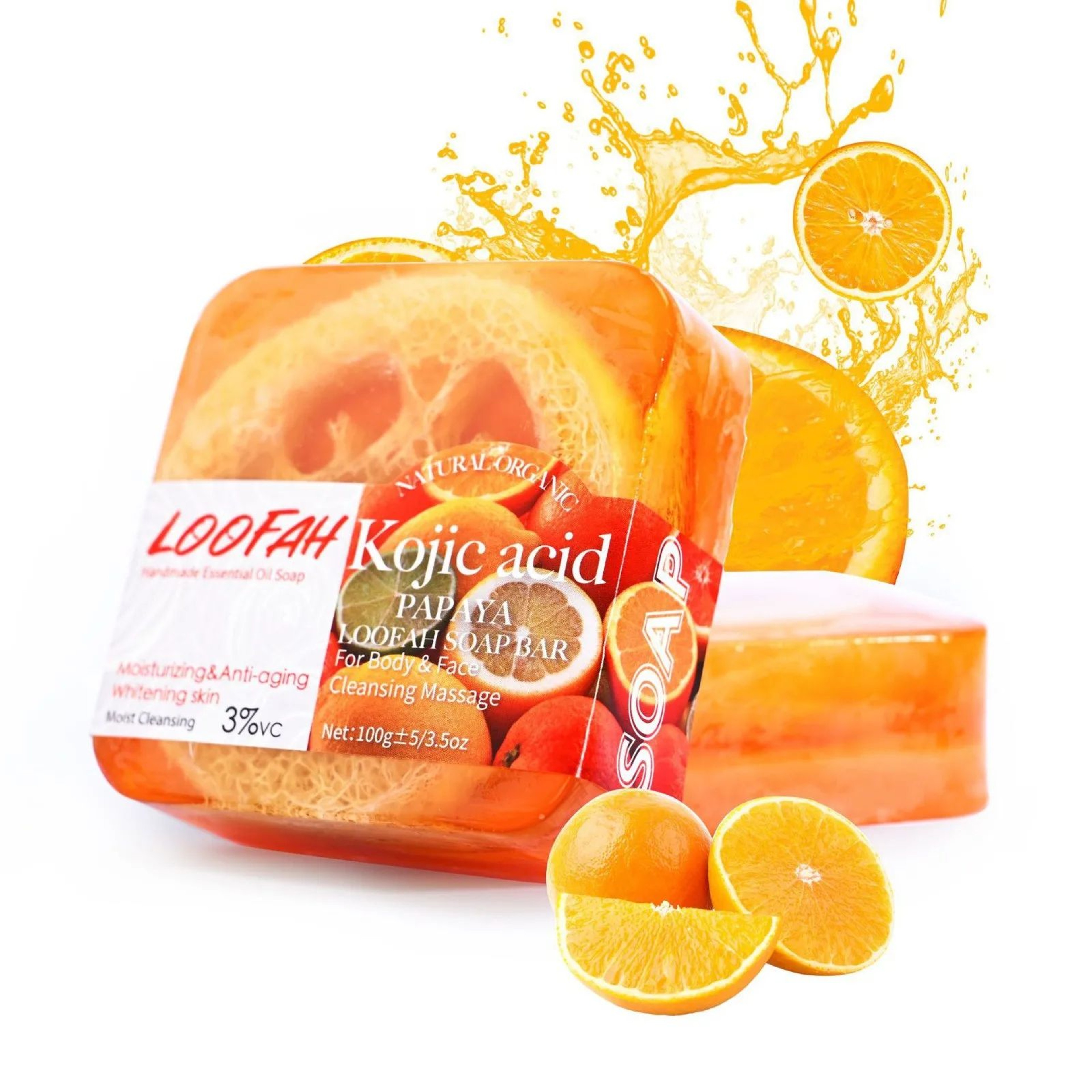 Handmade Kojic Acid Loofah Soap  100g Botanical Exfoliating Cleansing Bath Bar With Essential Oils  10