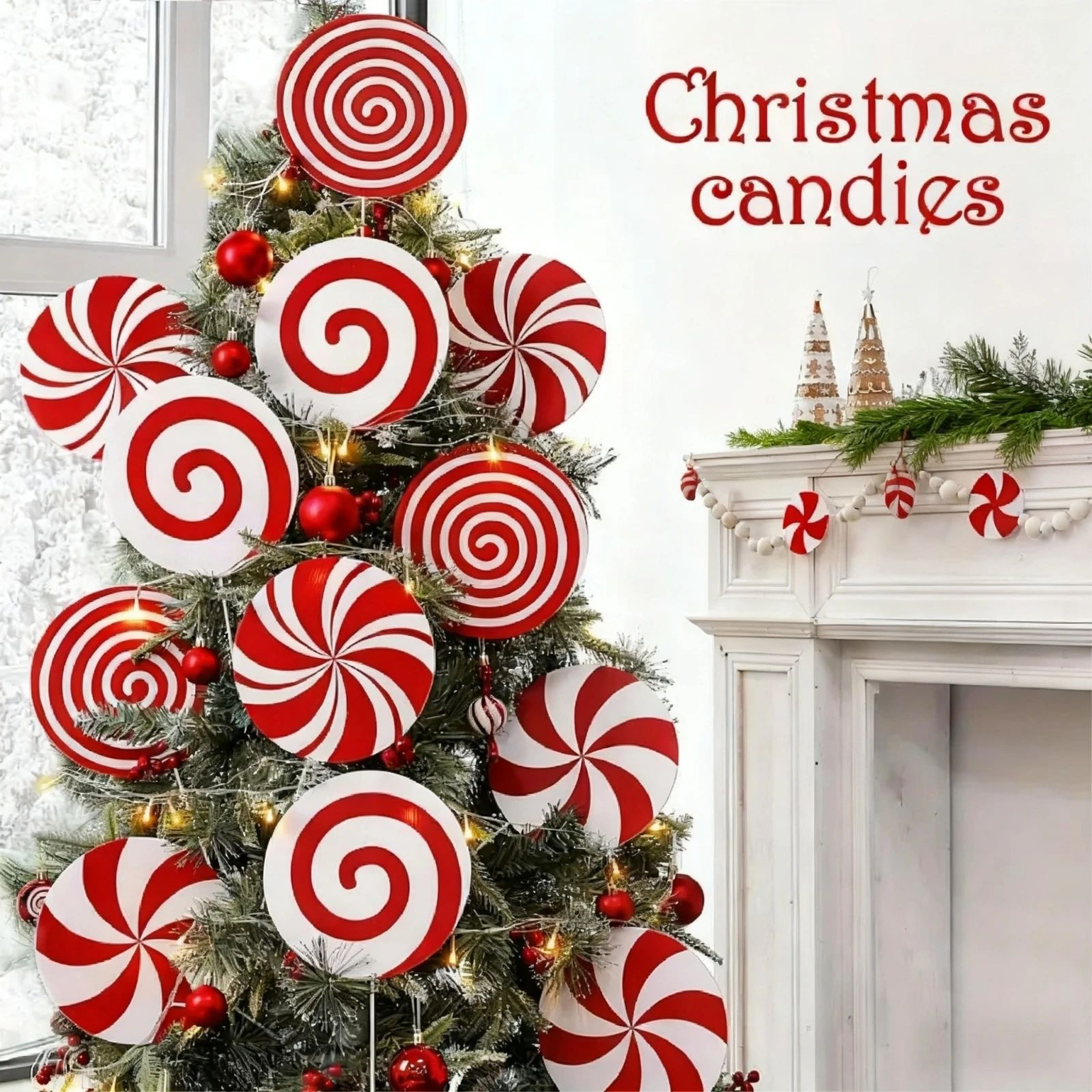Christmas Candy Cane Ornaments Set  Red  White Peppermint Lollipop Swirls And Sticks For Christmas  2