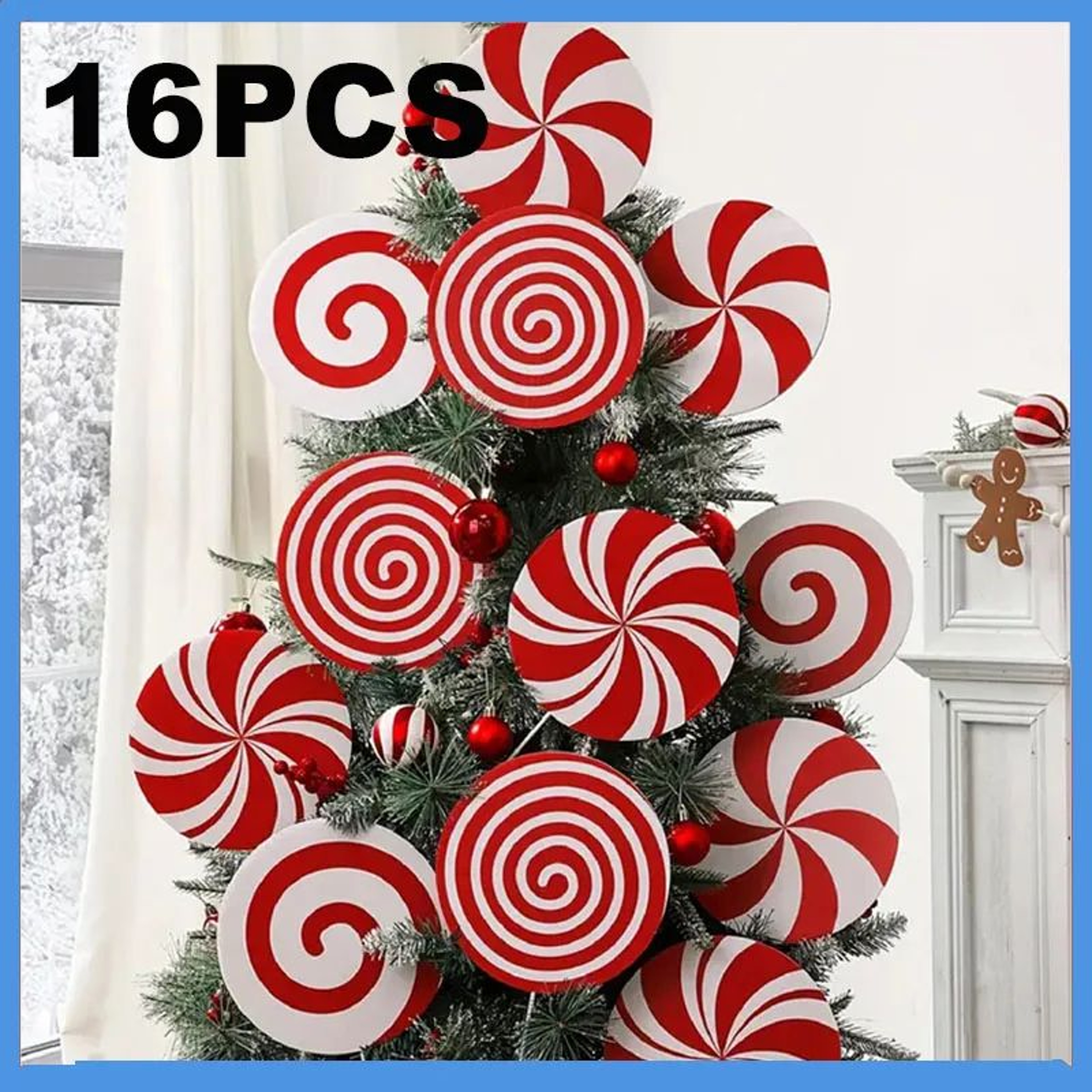 Christmas Candy Cane Ornaments Set  Red  White Peppermint Lollipop Swirls And Sticks For Christmas  8