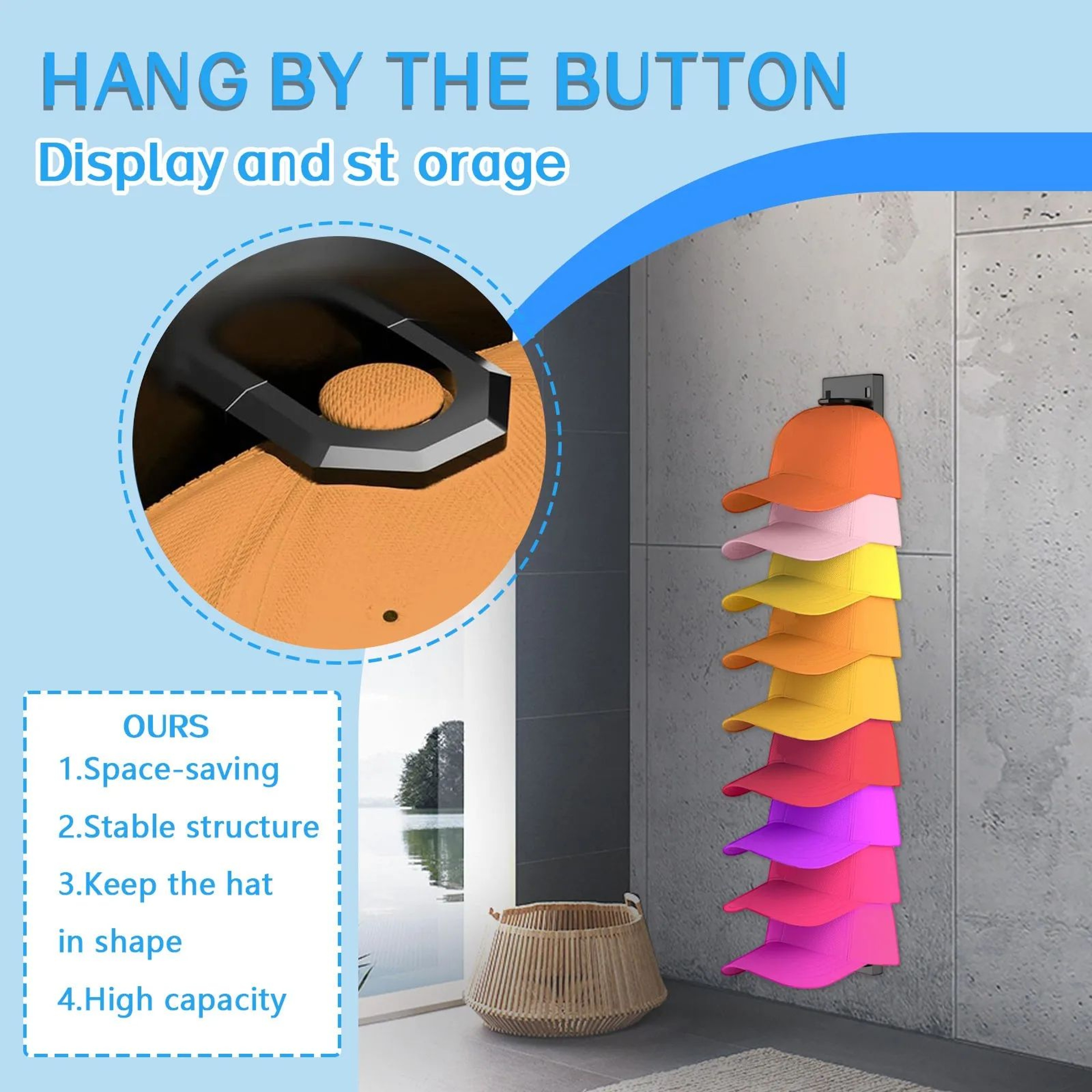 9Grid Wall Mounted Cap Rack  Metal Baseball Hat Holder Closet Storage Organizer SpaceSaving Hanger  3