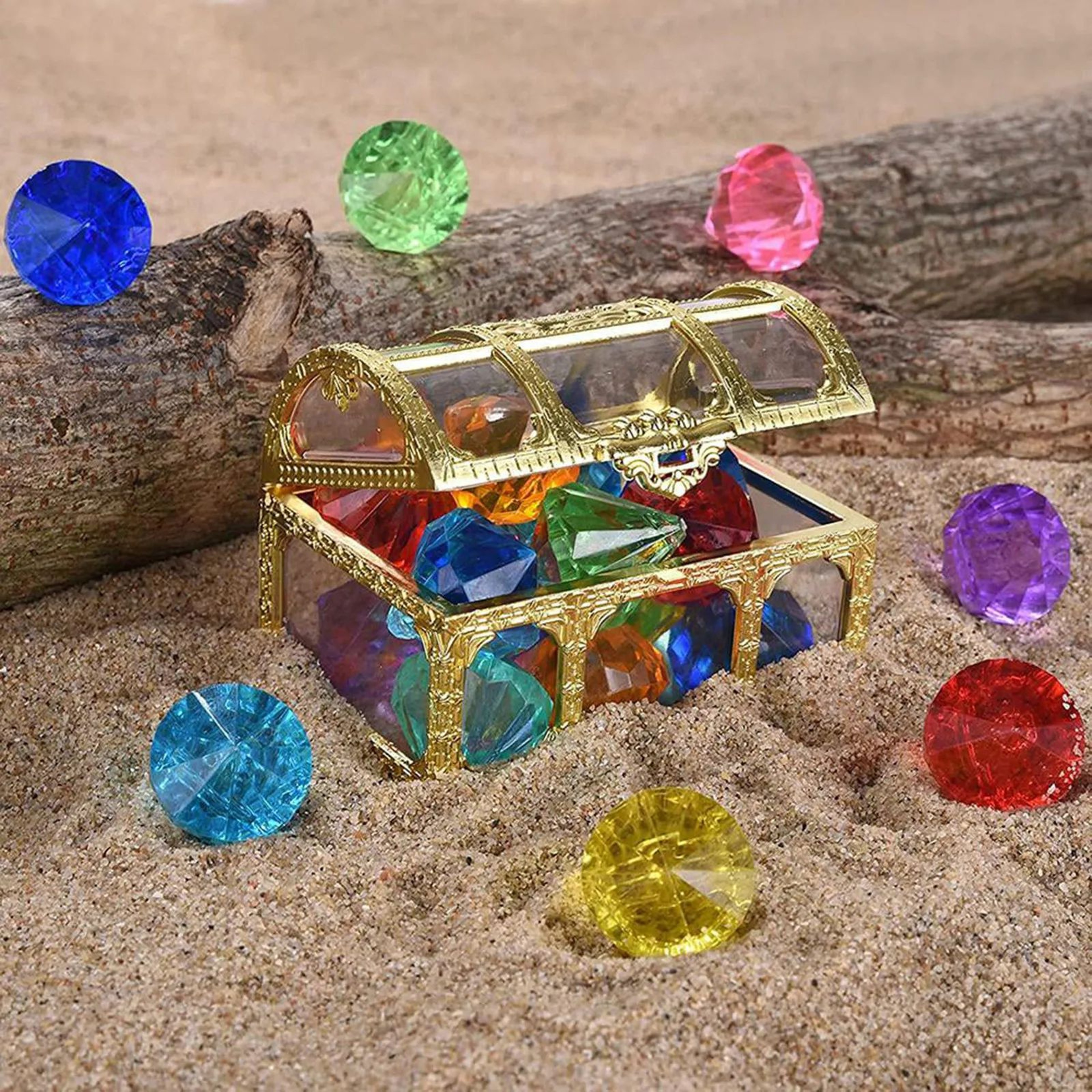 10pcs Diving Diamond Treasure Set  Colorful Gem Pool Toys With Pirate Chest For Kids Swimming Games 0