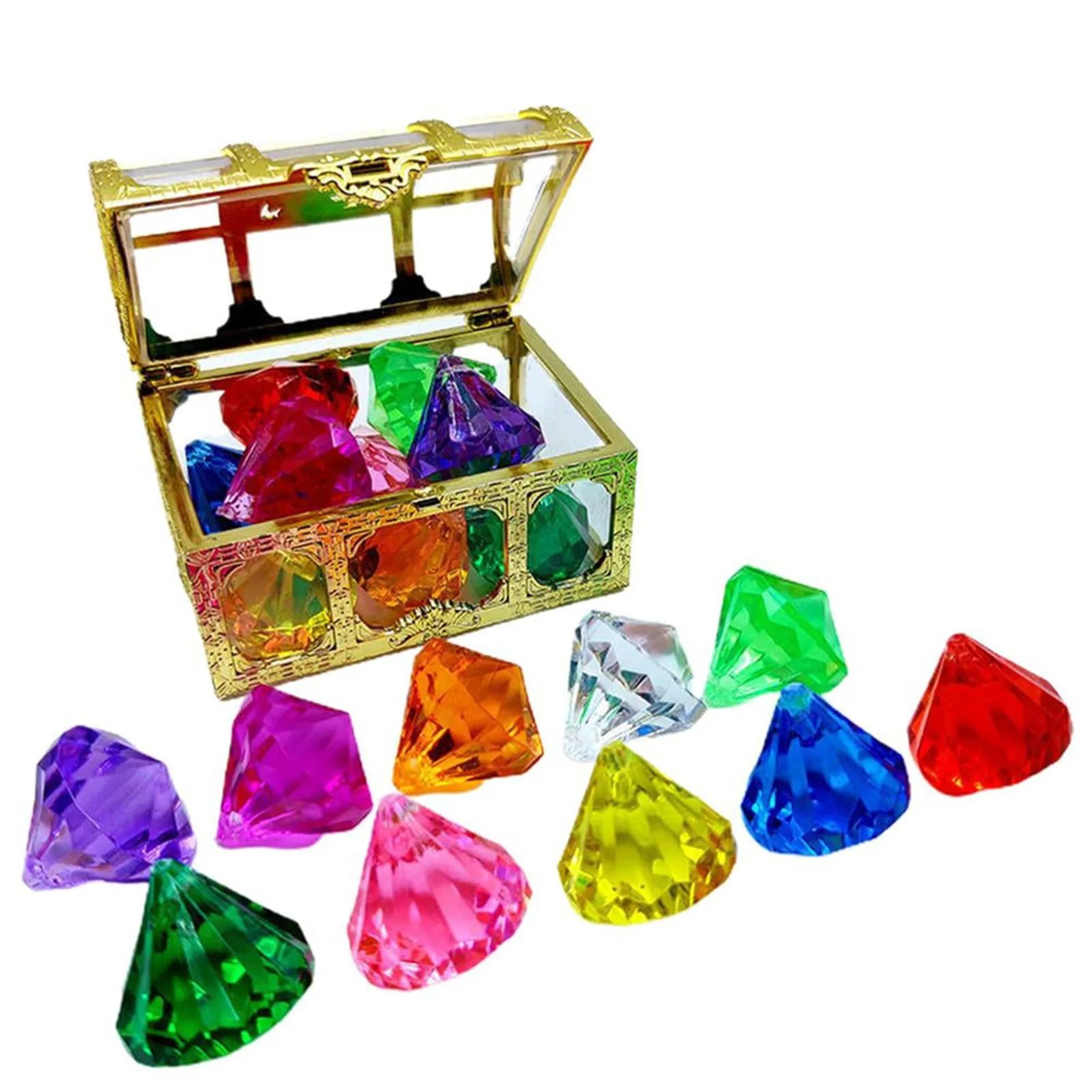10pcs Diving Diamond Treasure Set  Colorful Gem Pool Toys With Pirate Chest For Kids Swimming Games 1