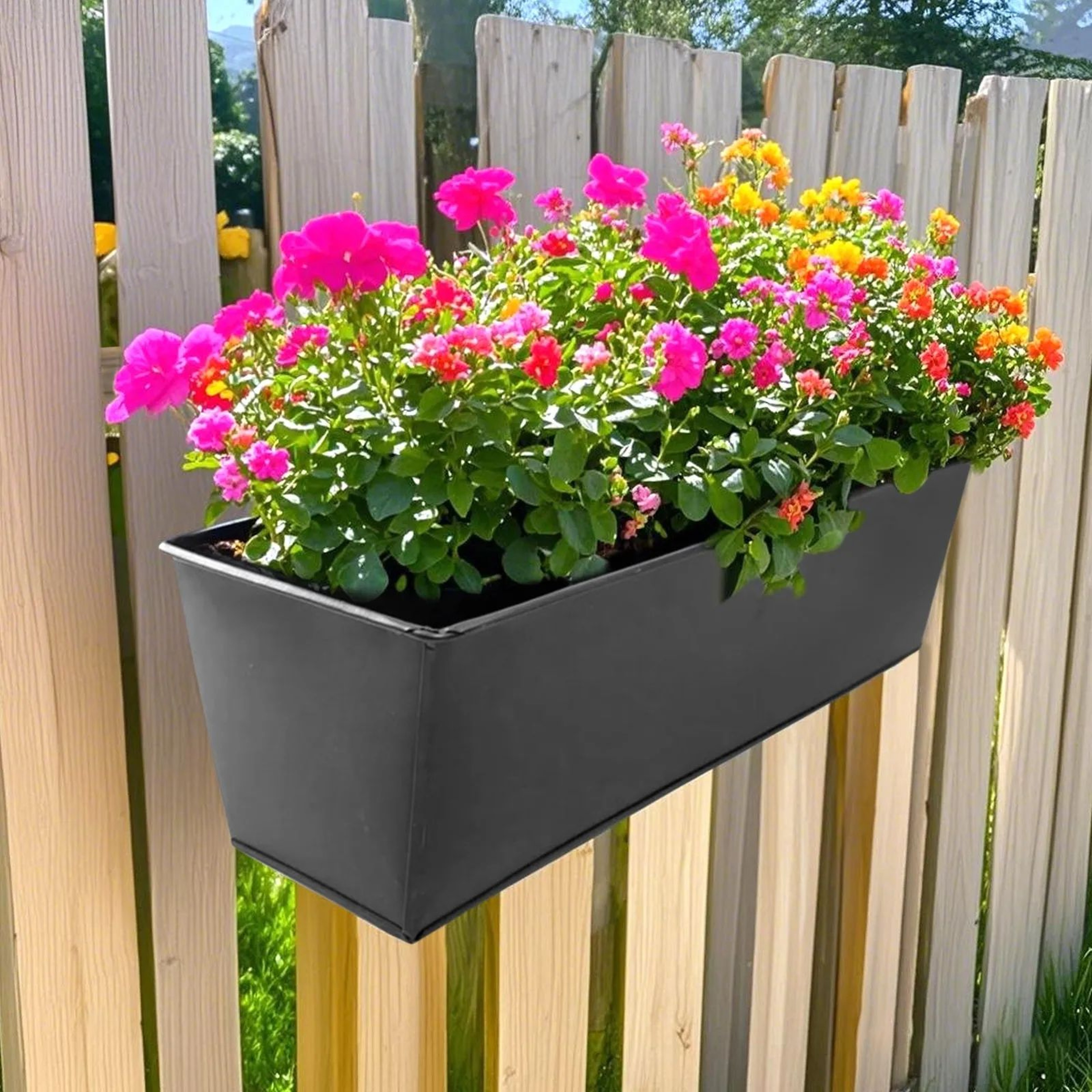 Black Iron Hanging Flower Pot  Wall Mount Railing Planter With Hooks  Drainage For Balcony Fence Ga 1