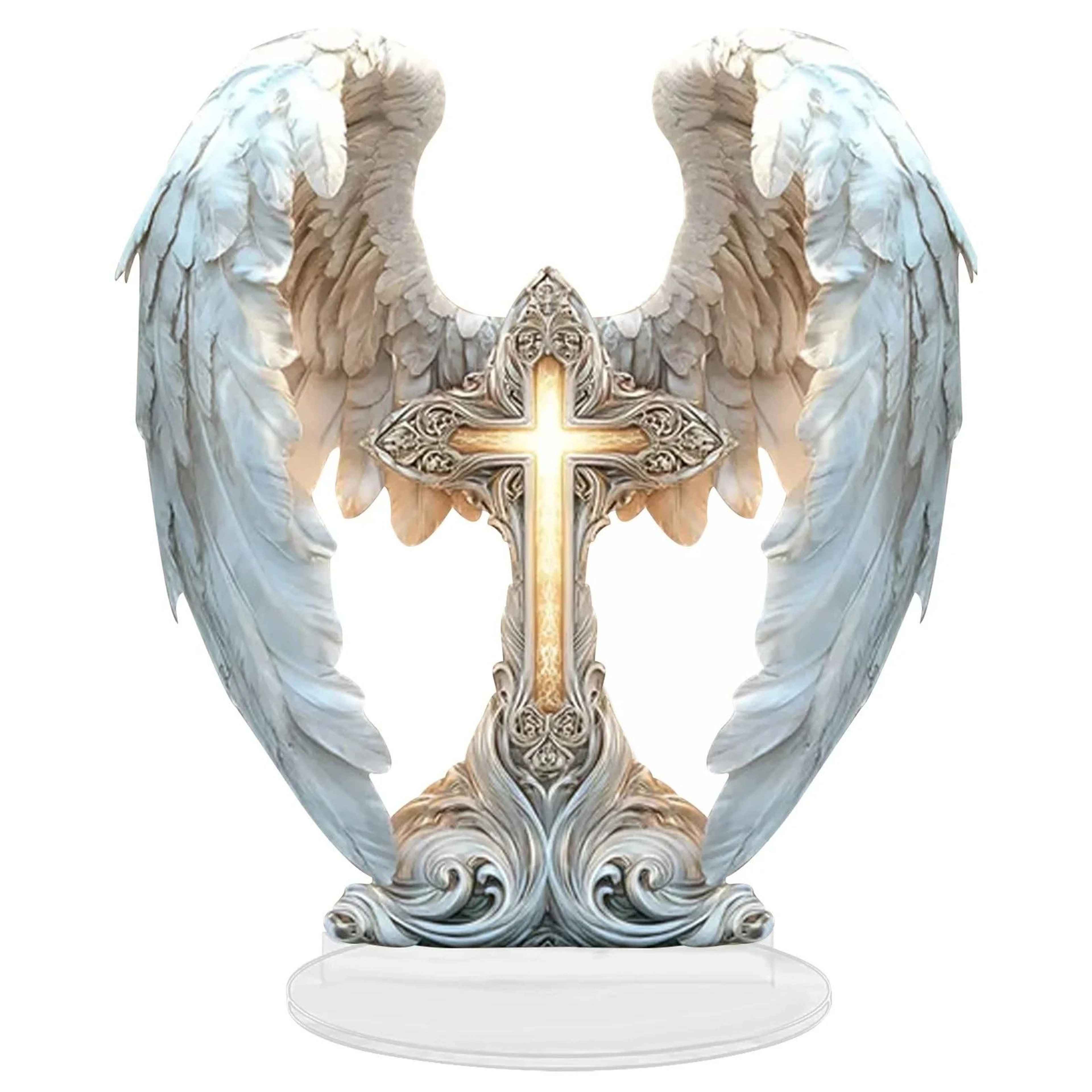 Angel Wings Cross Acrylic Ornament  2D Memorial Tabletop Decoration For Home Christmas  New Year Gi 4