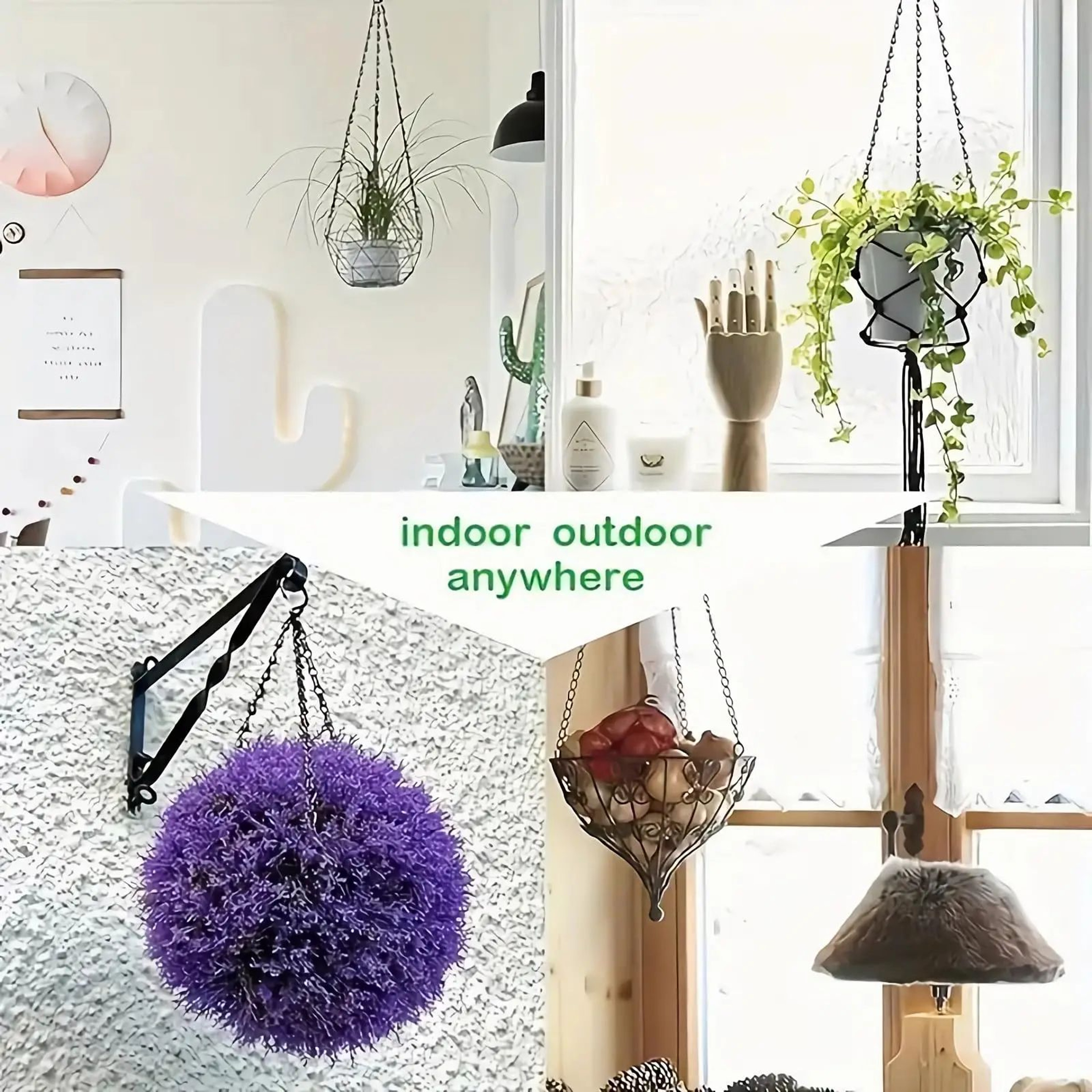 157 In Imitation Rattan Hanging Plant Basket  Metal Chain Flower Pot With 3 Hooks For Indoor Outdoo 3