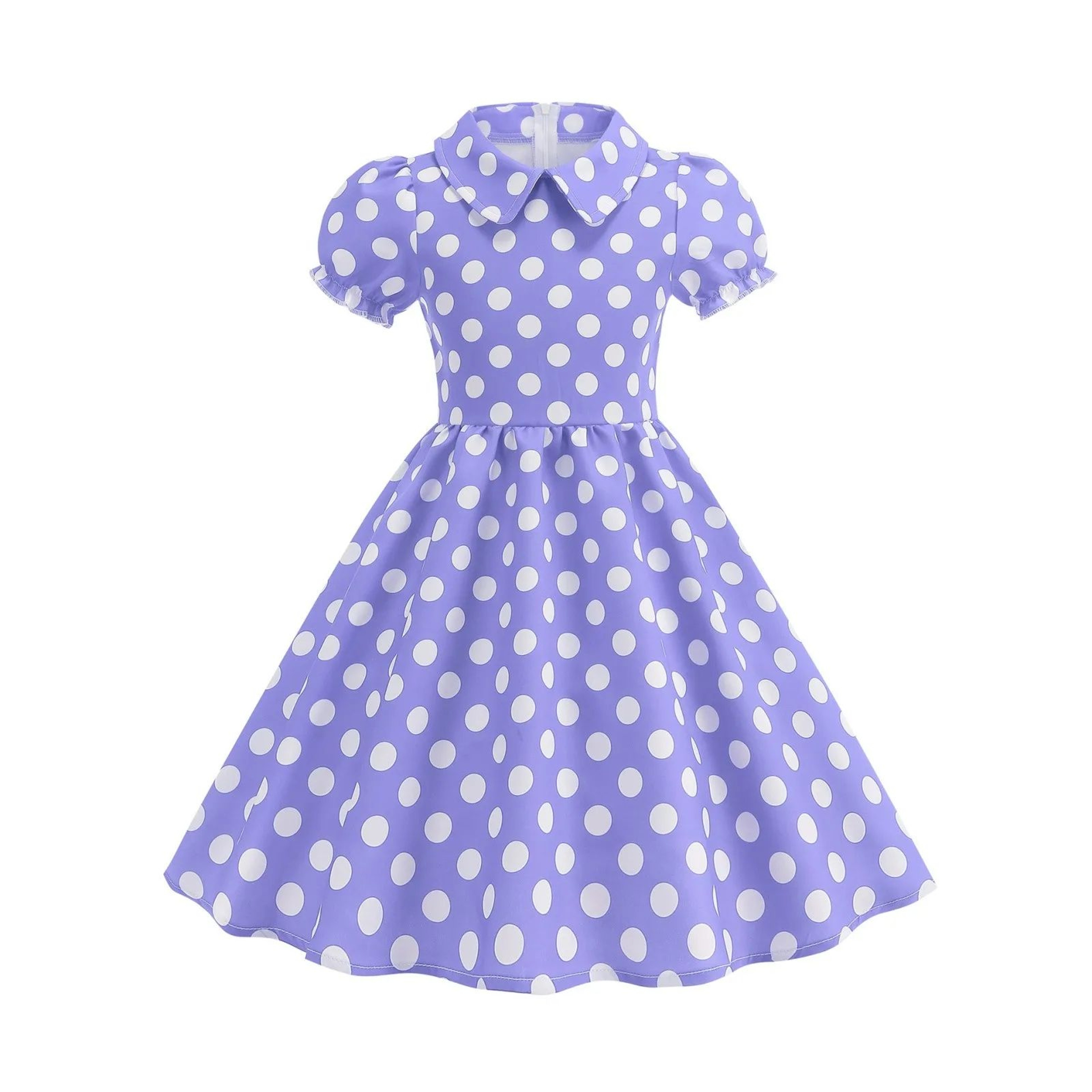 Girls Vintage Polka Dot Princess Dress  Cotton TurnDown Collar Summer Party Cocktail Dress With Puf 8