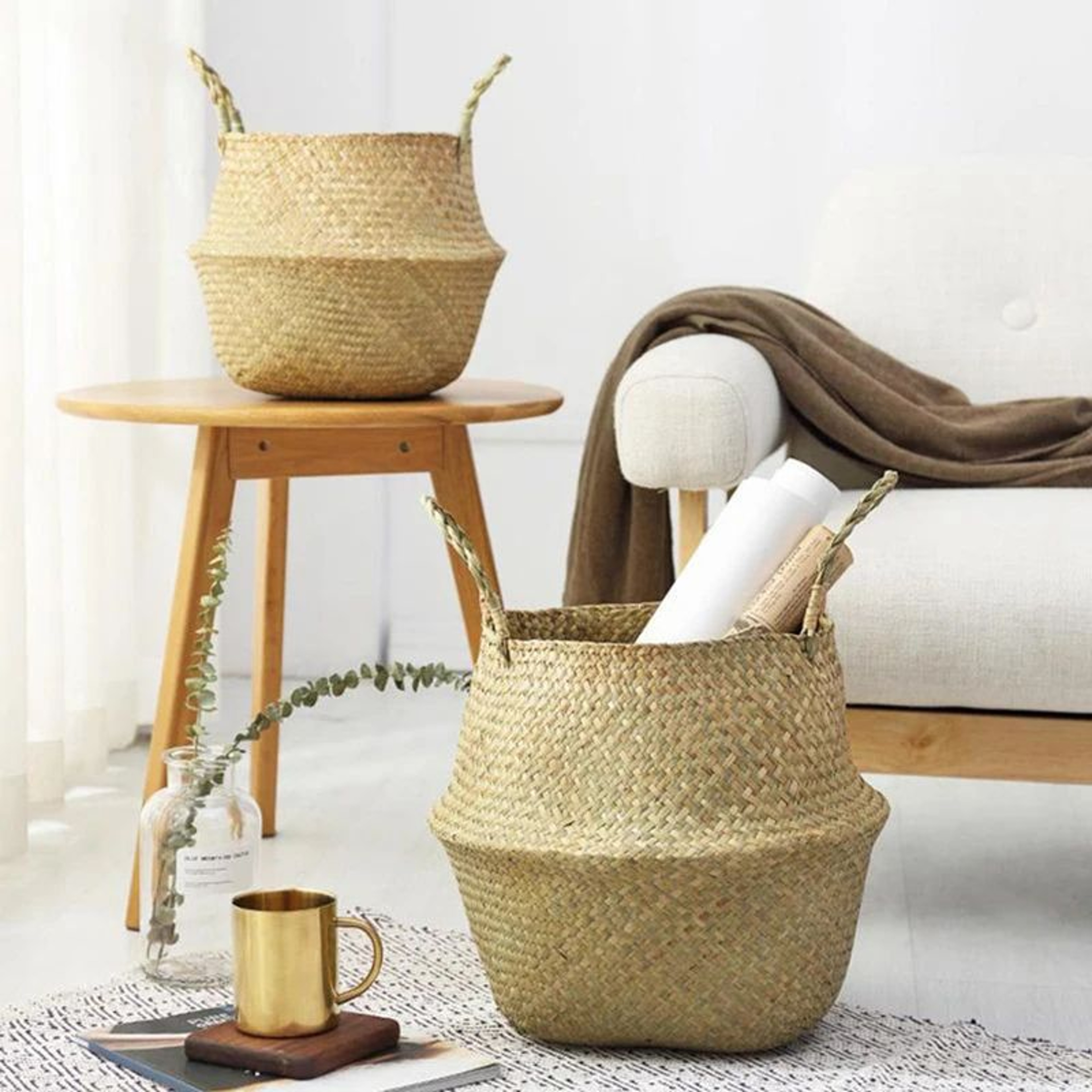 Seagrass Wicker Storage Basket  Woven Folding Plant Pot Cover Laundry Organizer  Home Garden Decora 3