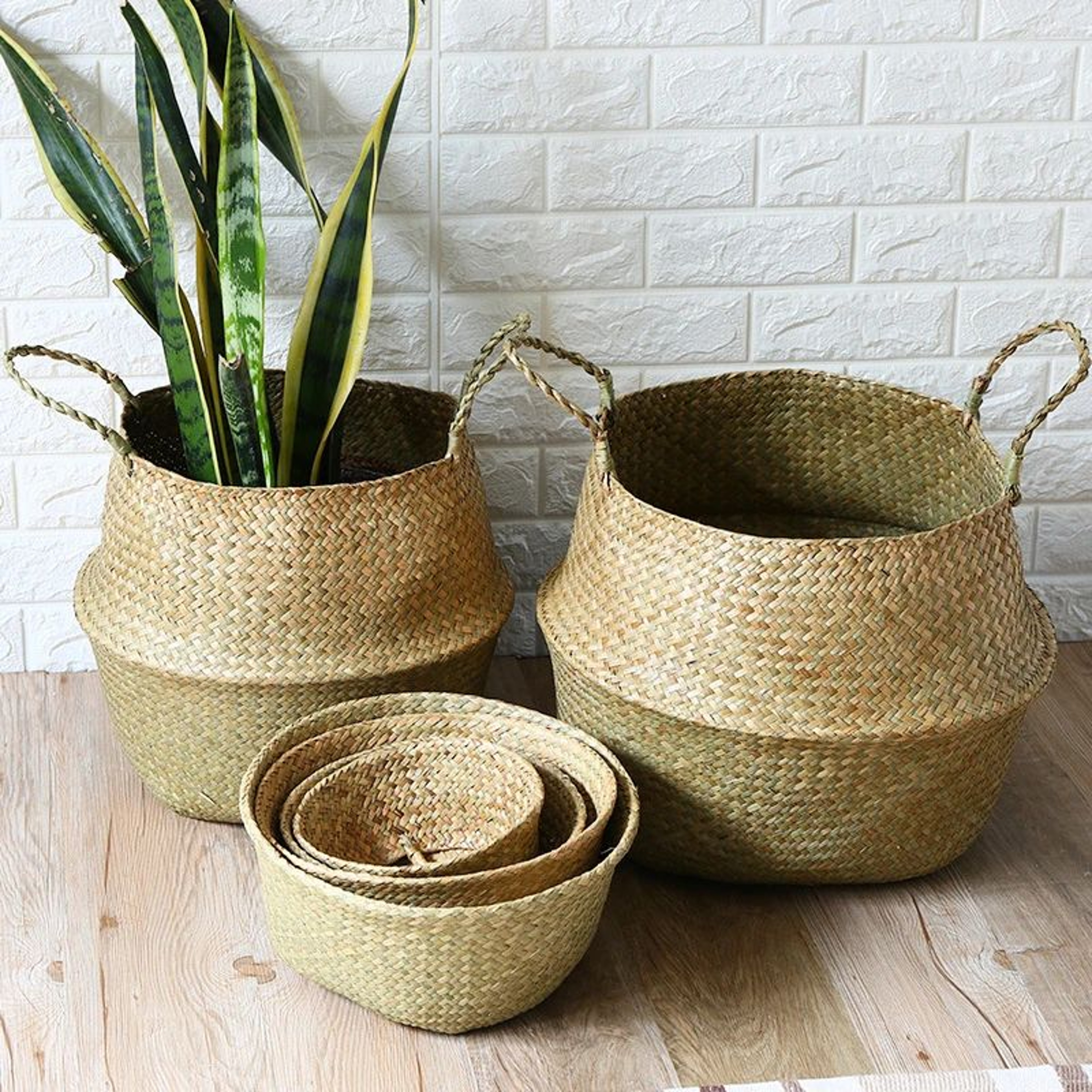 Seagrass Wicker Storage Basket  Woven Folding Plant Pot Cover Laundry Organizer  Home Garden Decora 0