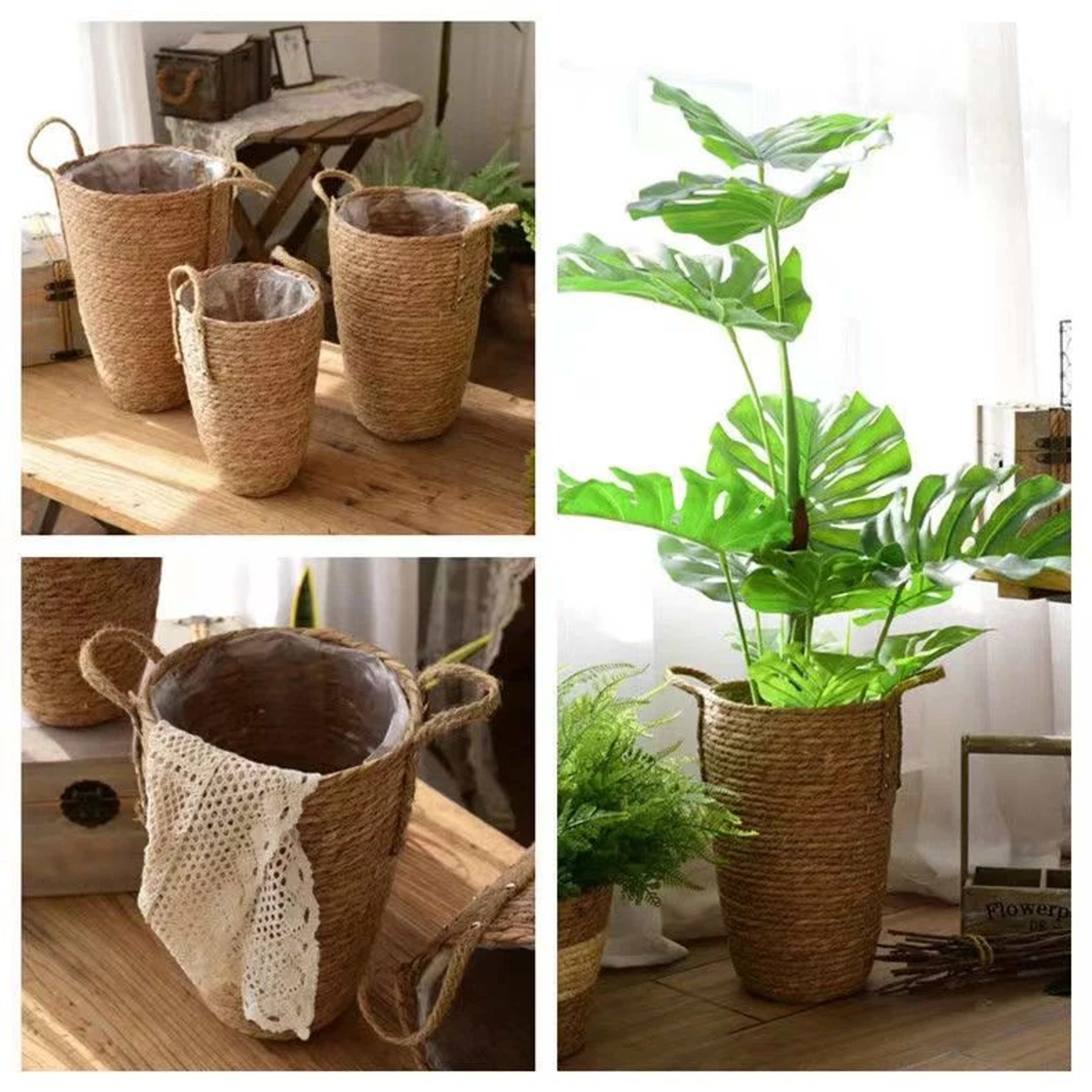 Tall Natural Wicker Planter Basket  Woven Rattan Flower Pot Floor Vase Laundry  Toy Storage Basket  5