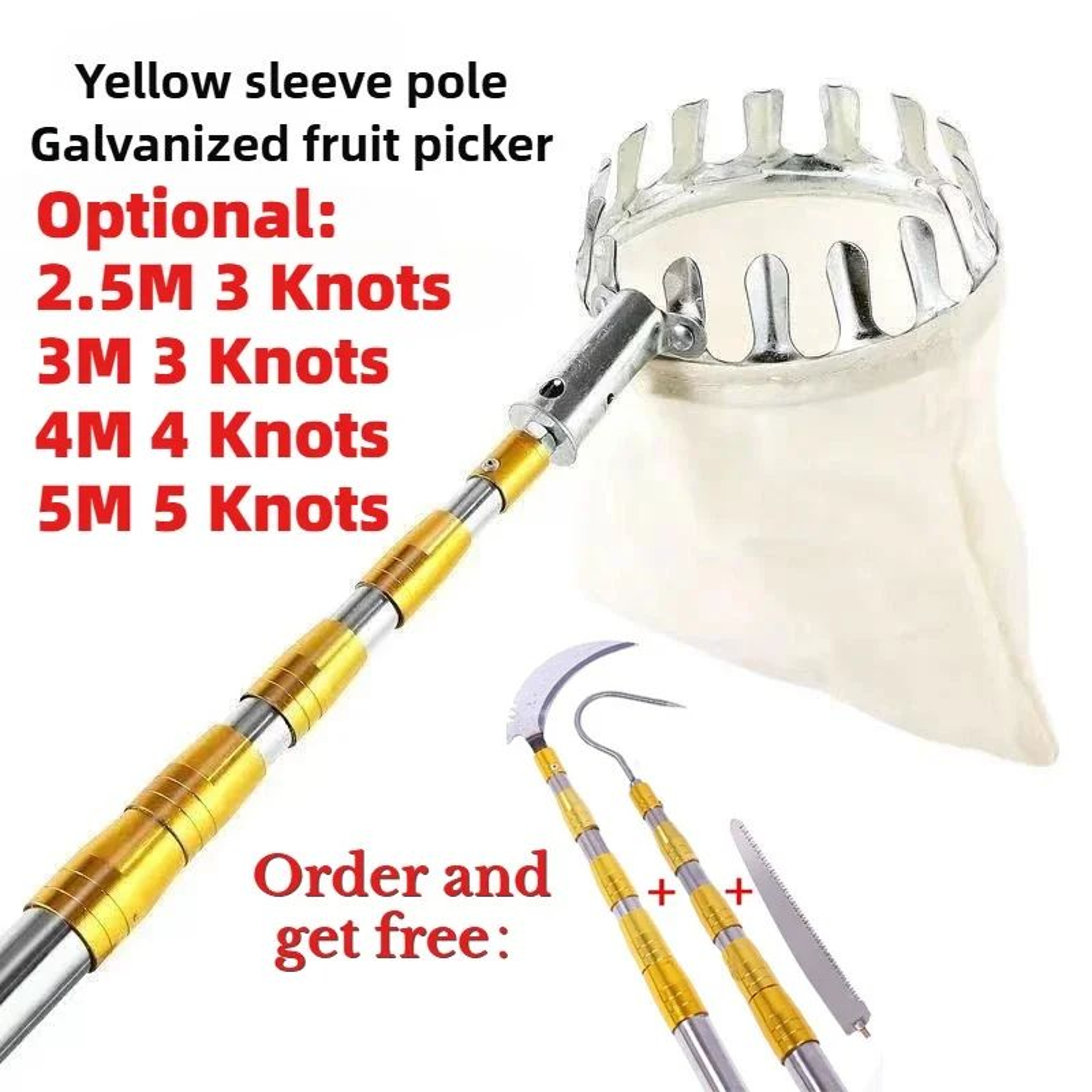Metal Fruit Picker  Adjustable Telescopic High Tree Fruit Picking Tool With Basket Bag Hook Knife   5