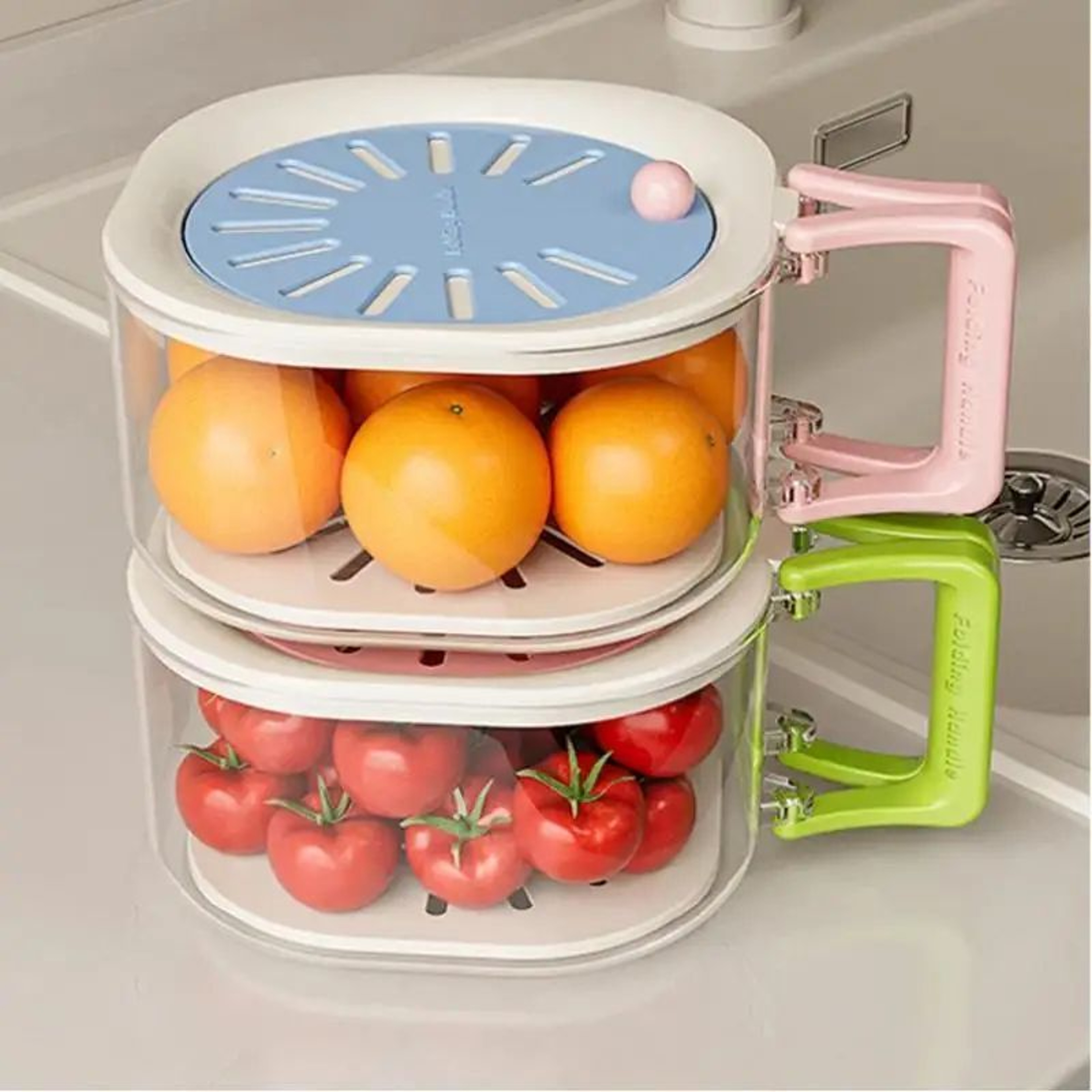 2in1 Vegetable Washing Basin  DoubleLayer Fruit  Veggie Strainer With Lid Drain Basket For Kitchen  1