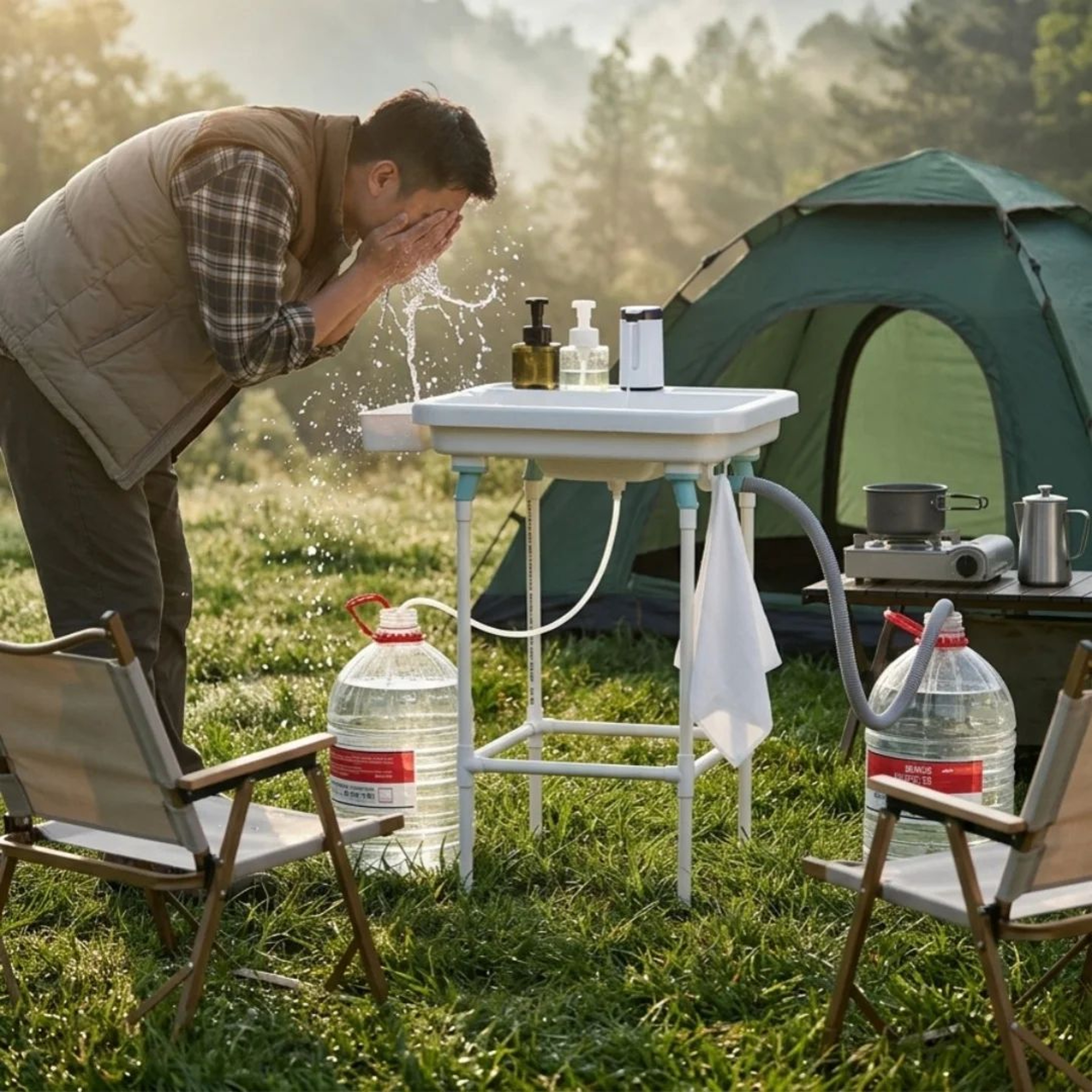 Portable Folding Camping Sink  Plastic Wash Basin With Water Tank For RV Travel Garden Kitchen  Out 0