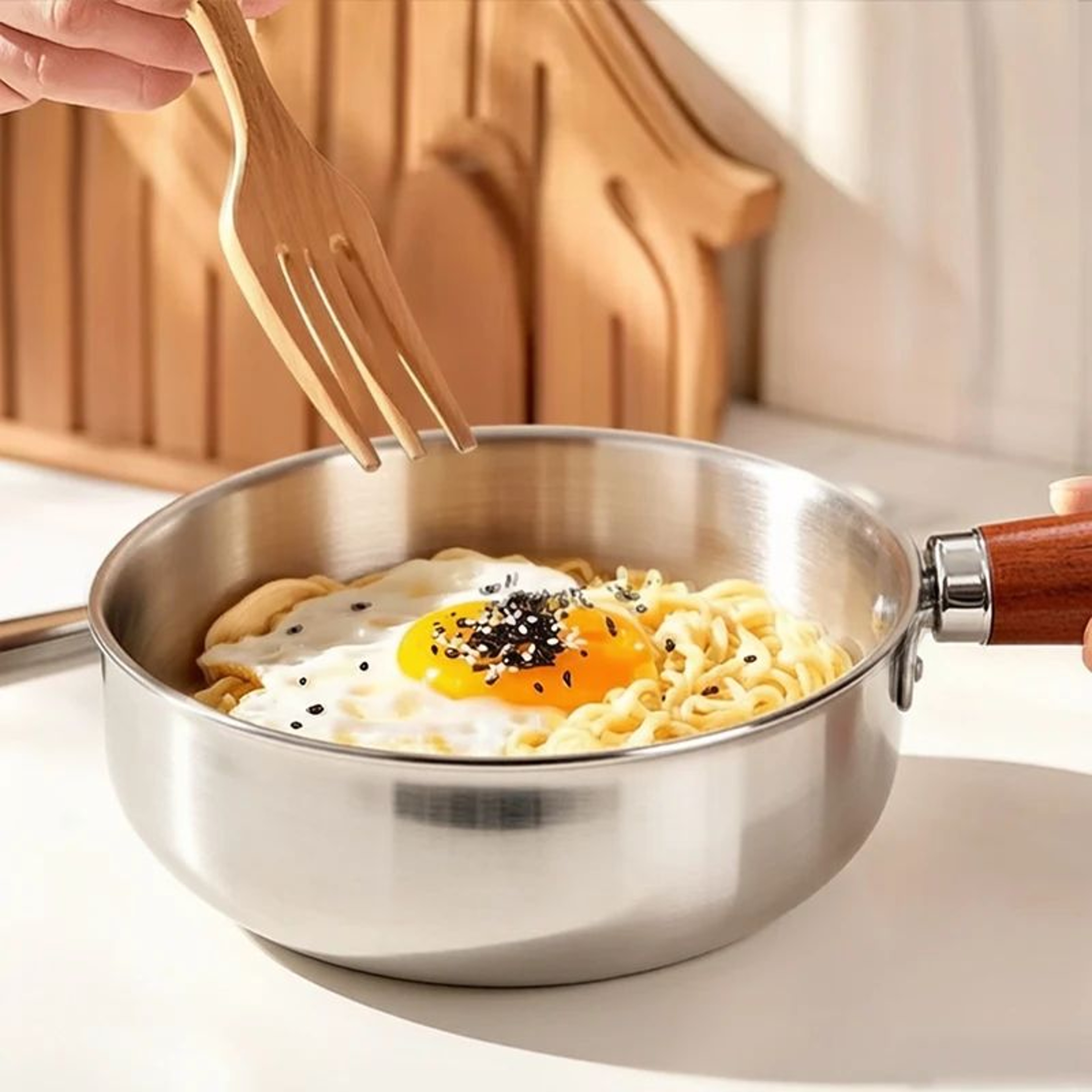 Stainless Steel Milk Pot  Induction Compatible Saucepan With HeatResistant Wooden Handle NonSlip Ba 7