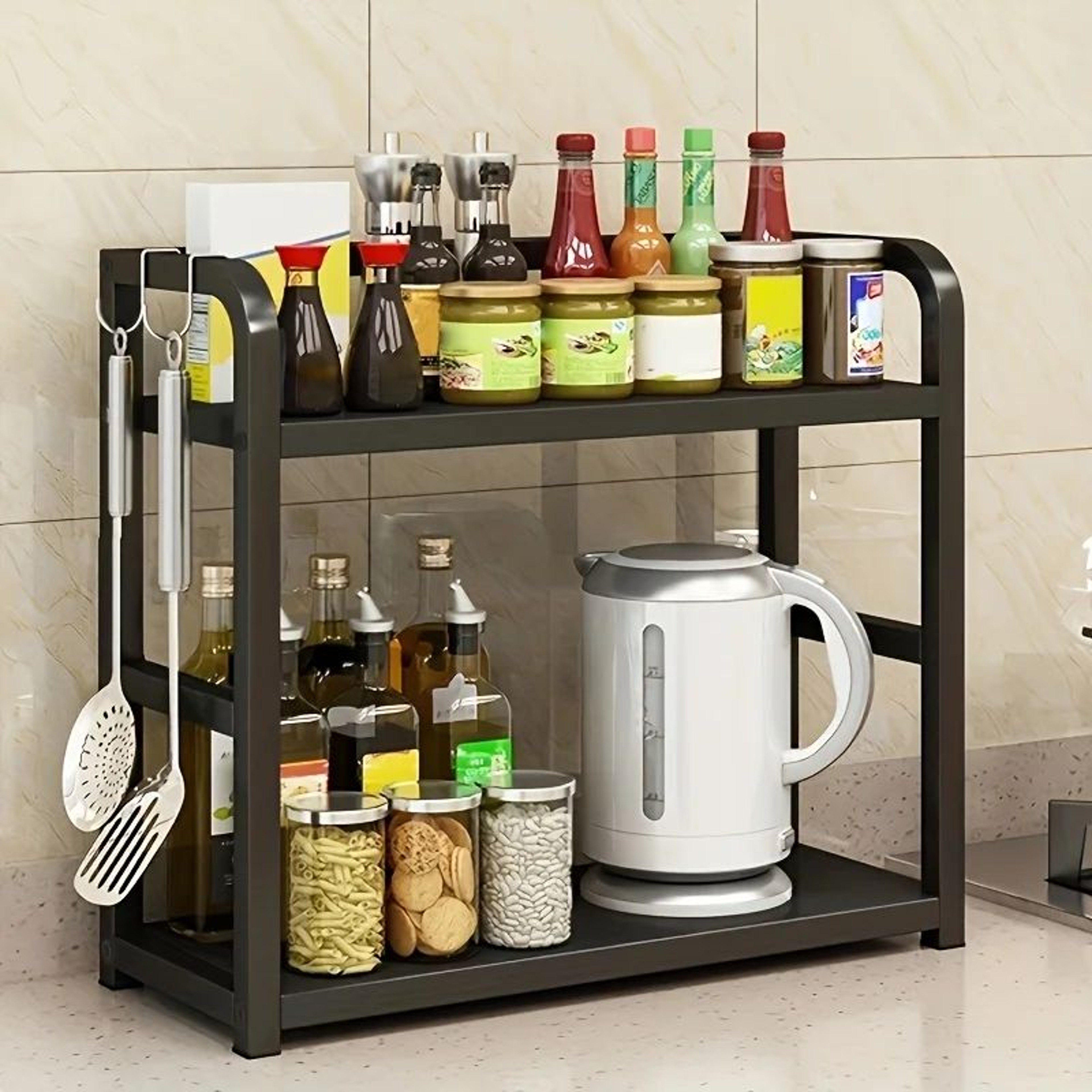 2Tier Metal Countertop Shelf  SpaceSaving Kitchen Organizer Rack For Coffee Mugs Condiments  Counte 1