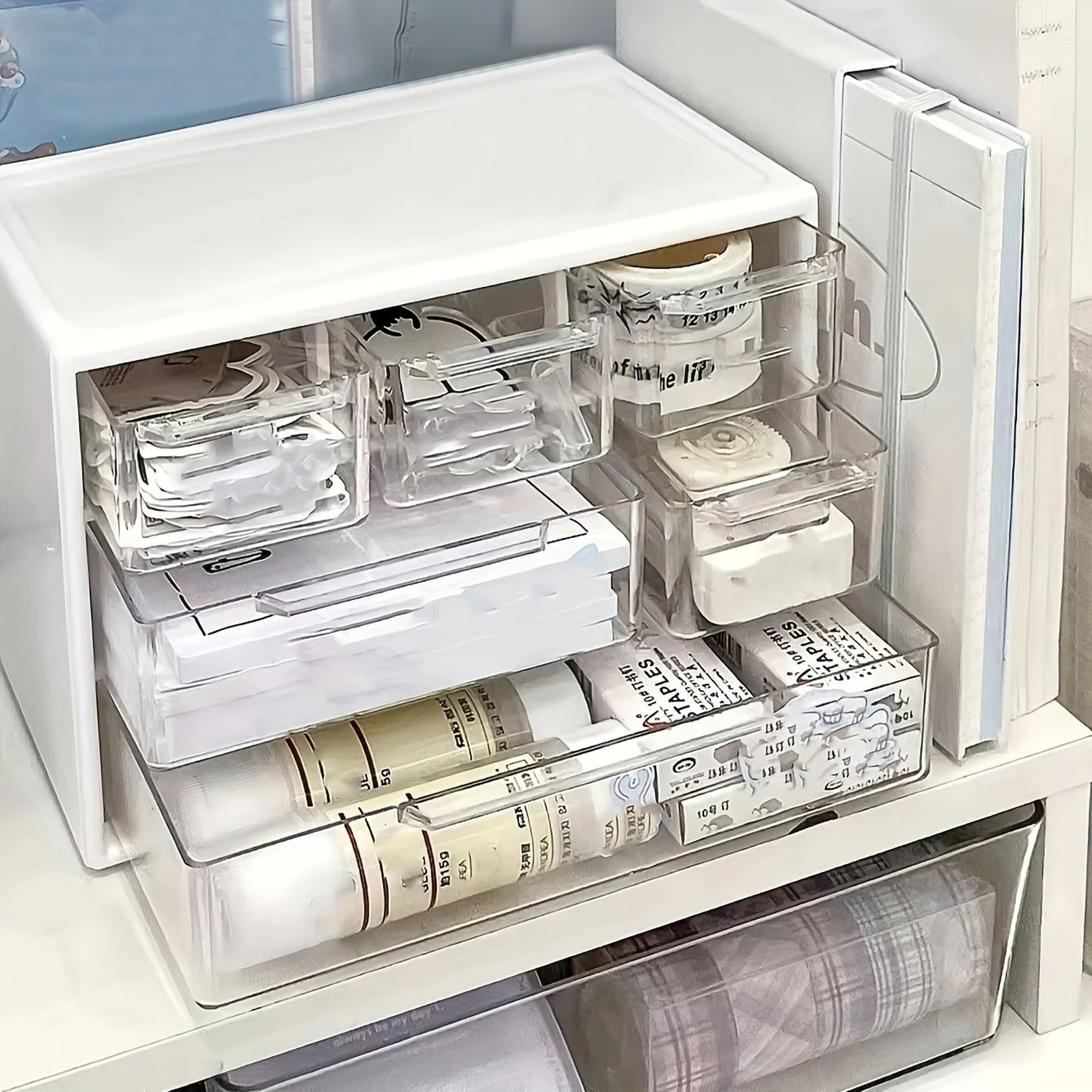 Large Capacity Desktop Organizer  Multifunctional Plastic Storage Box With Drawer For Office Statio 1