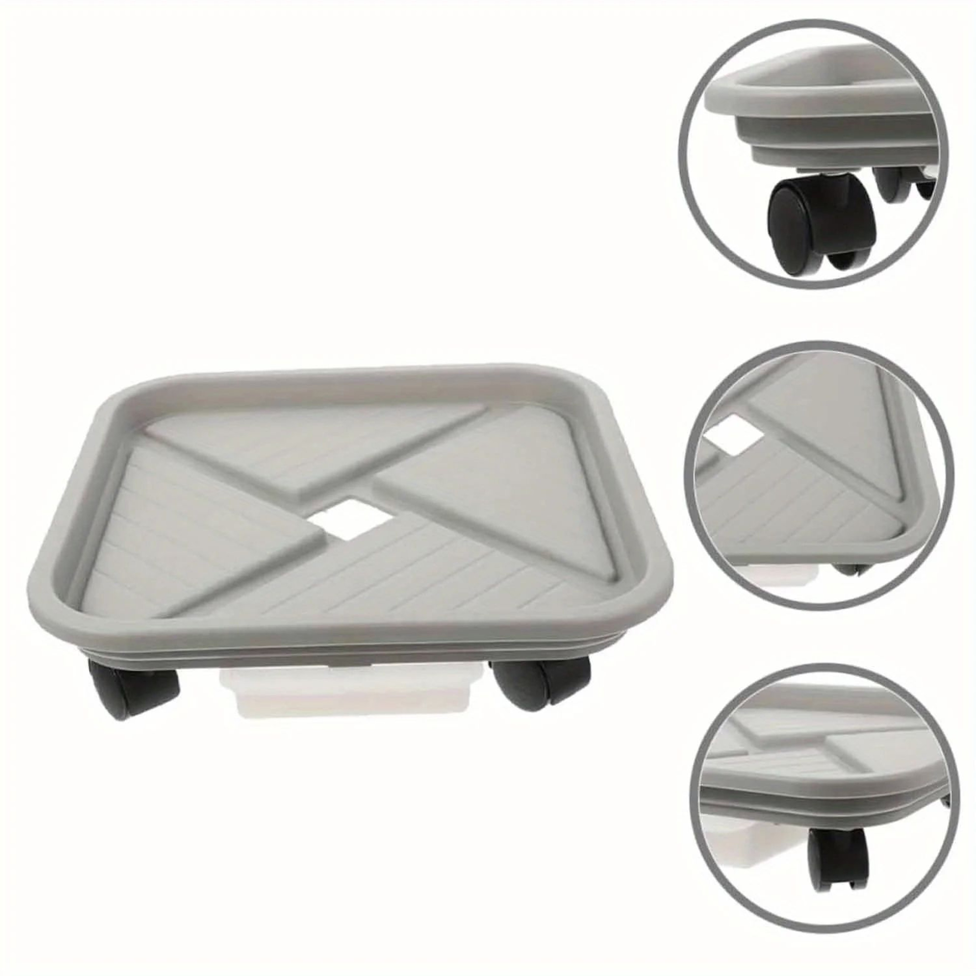 4Wheel Rolling Plant Caddy  Square Plastic Flower Pot Mover With Drainage Tray For Indoor  Outdoor  4