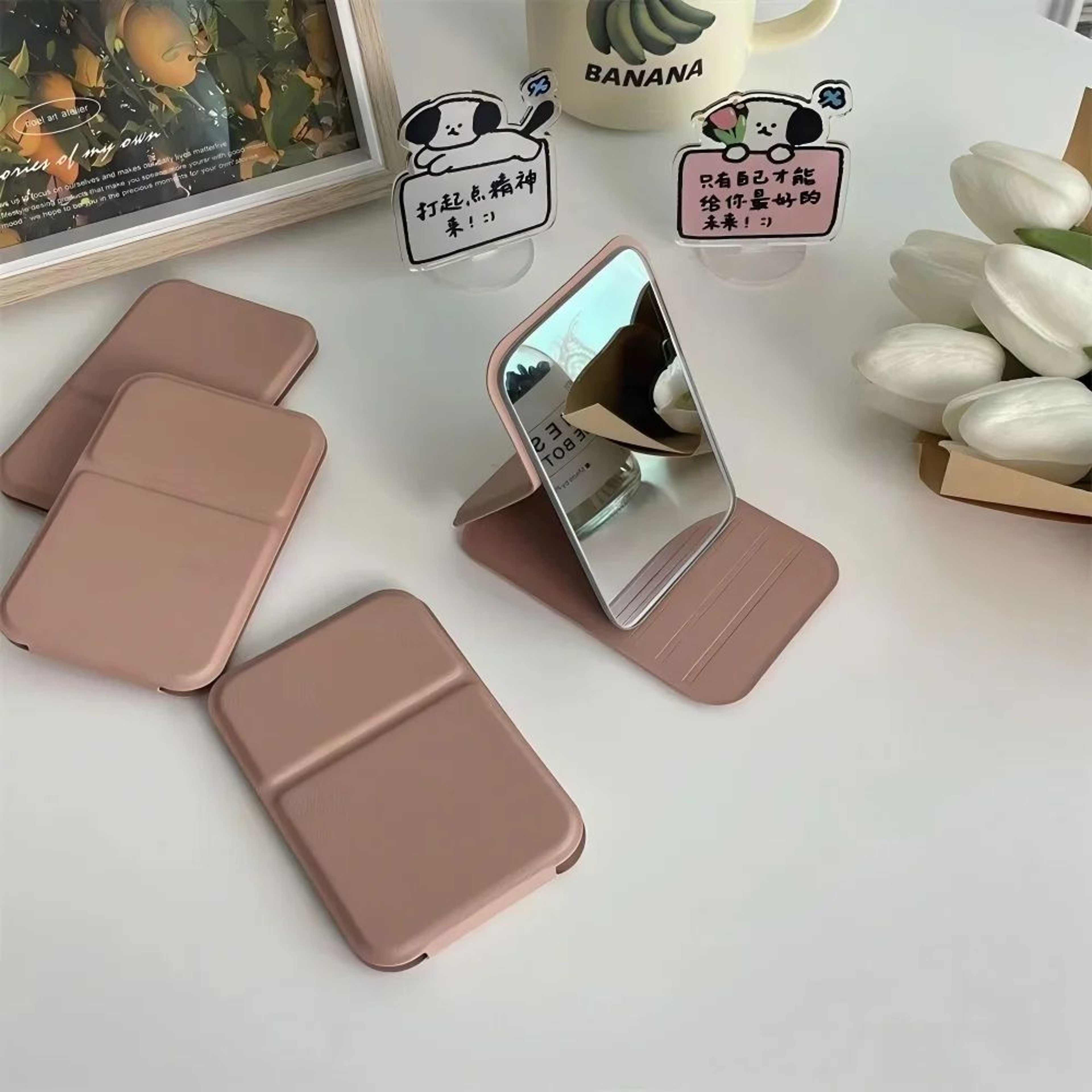 Portable Folding Makeup Mirror  Compact Handheld  Desktop Framed Vanity Mirror For Women Travel Dor 1