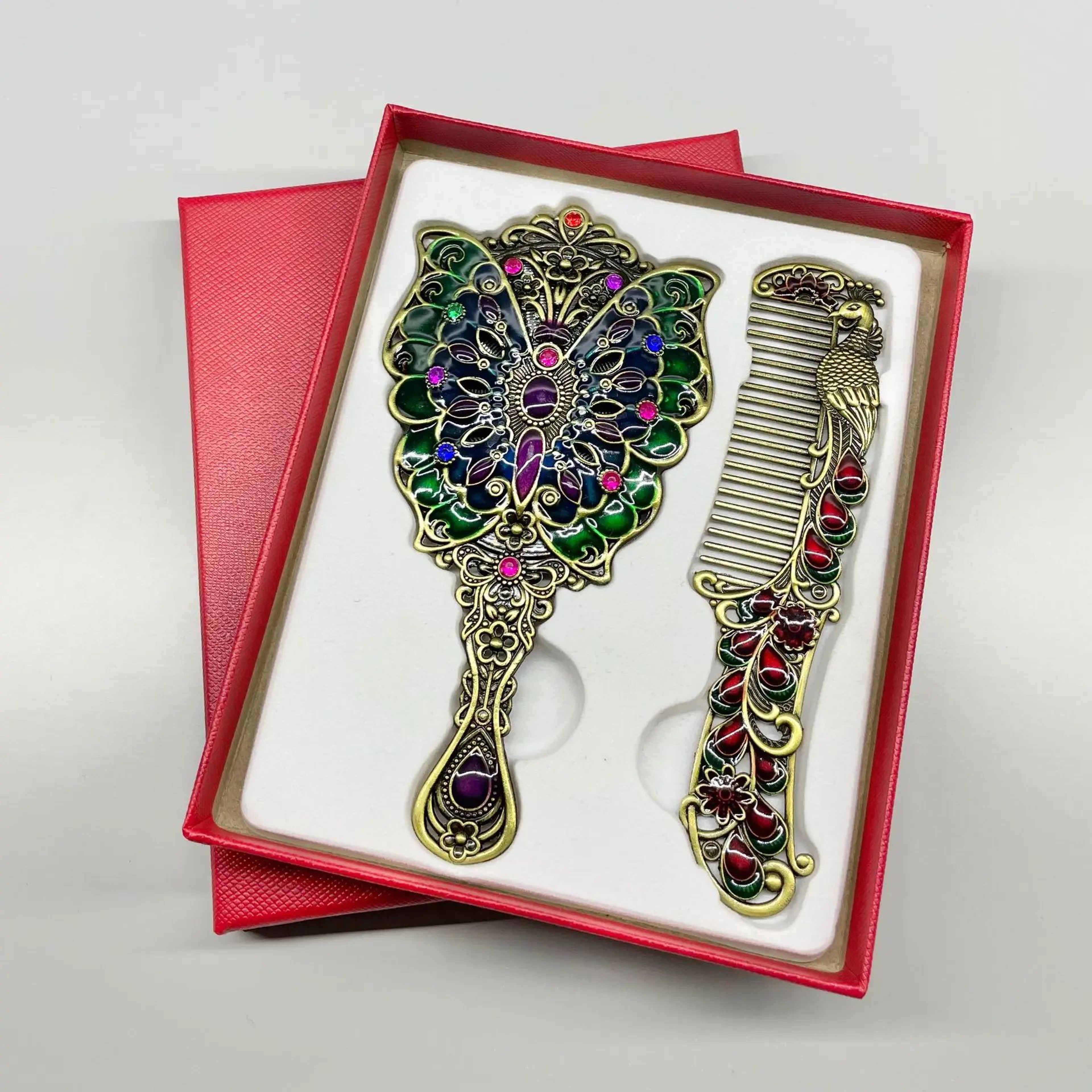 Vintage Peacock Handheld Mirror  Comb Set  512 X 276 In Zinc Alloy Portable Makeup Vanity Set For W 8