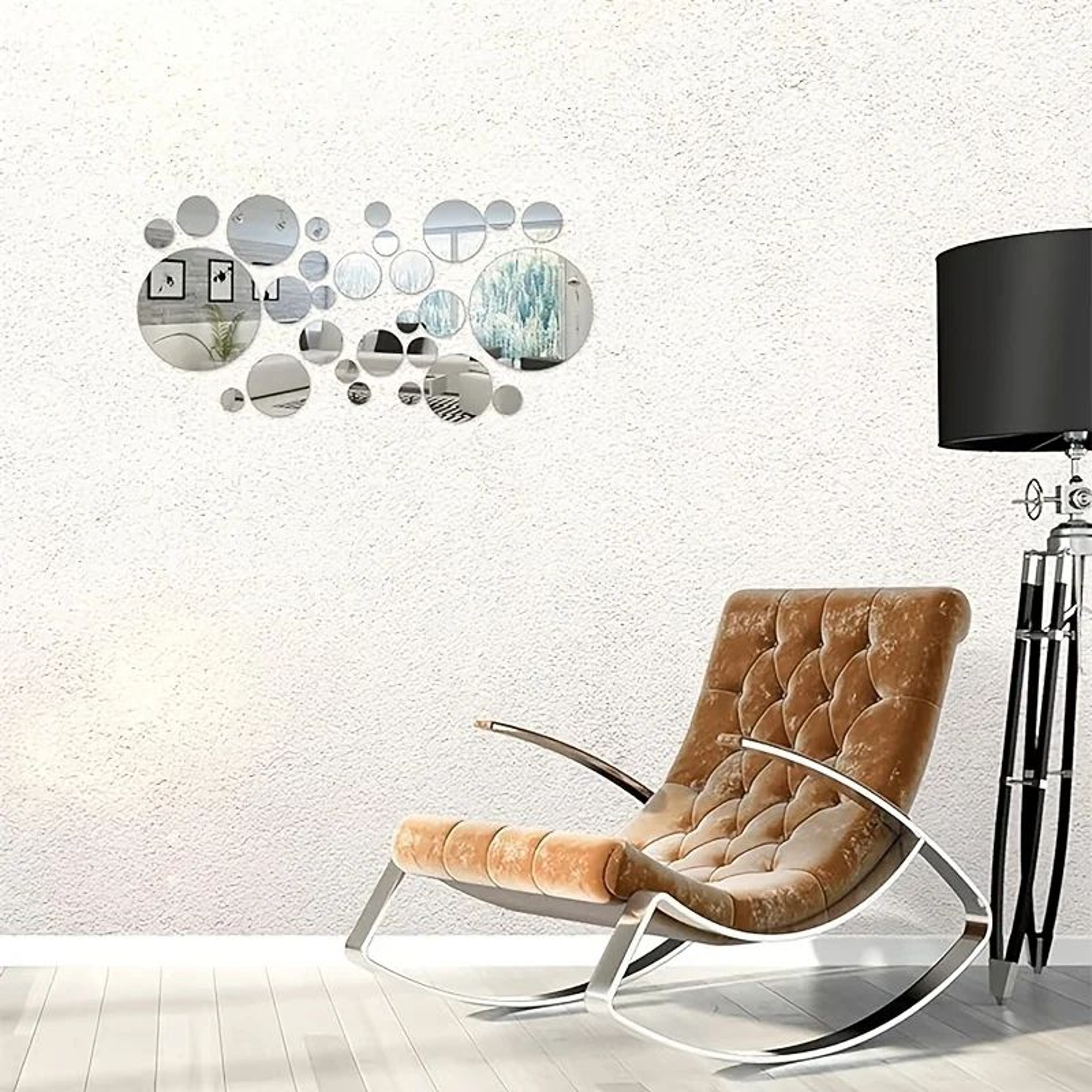 33pcs Round Acrylic Mirror Wall Decor  2D SelfAdhesive Cosmetic Mirror Tiles For Bedroom Bathroom   3