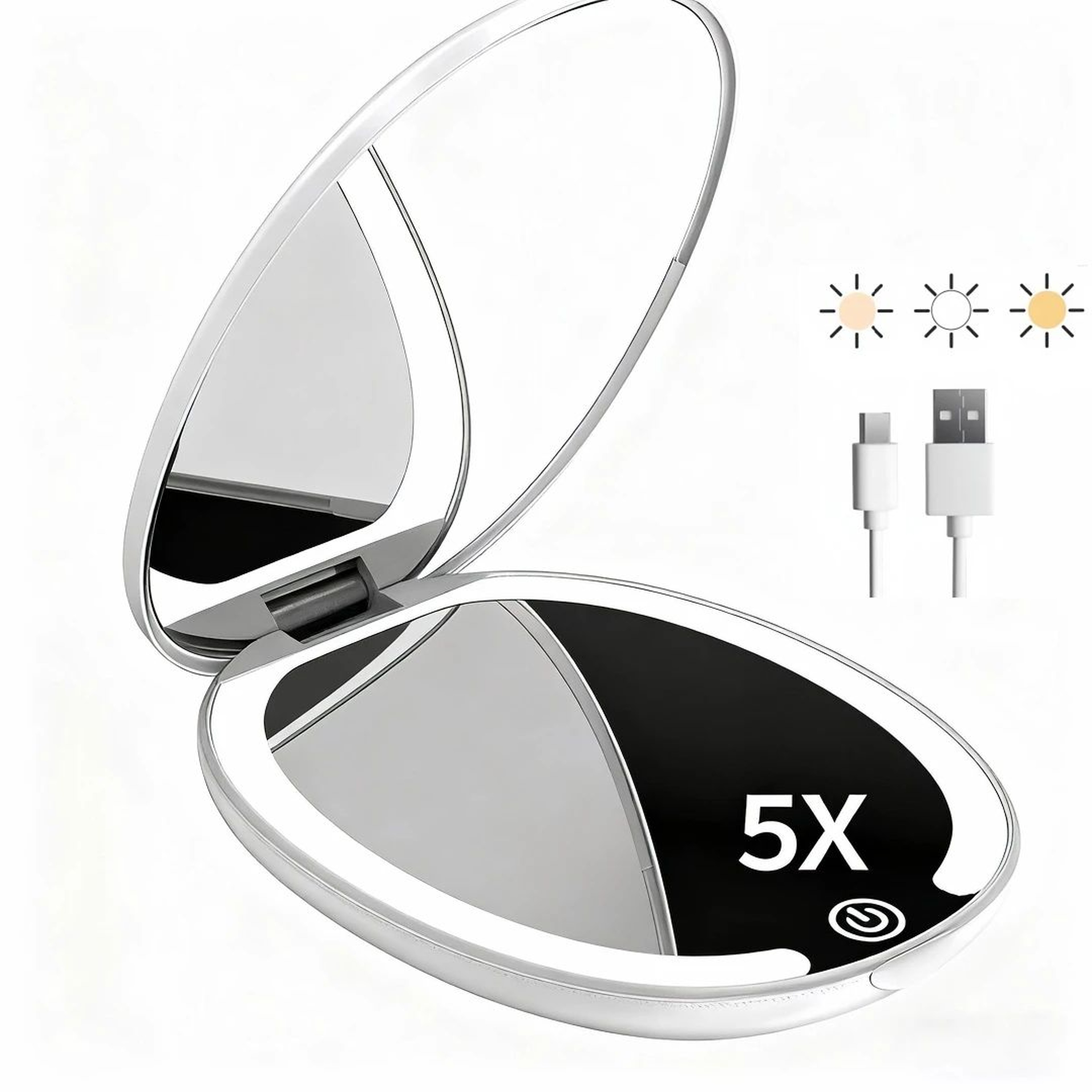 Rechargeable Travel Makeup Mirror  5X Magnifying DoubleSided LED Mirror With 3Color Light  Adjustab 7