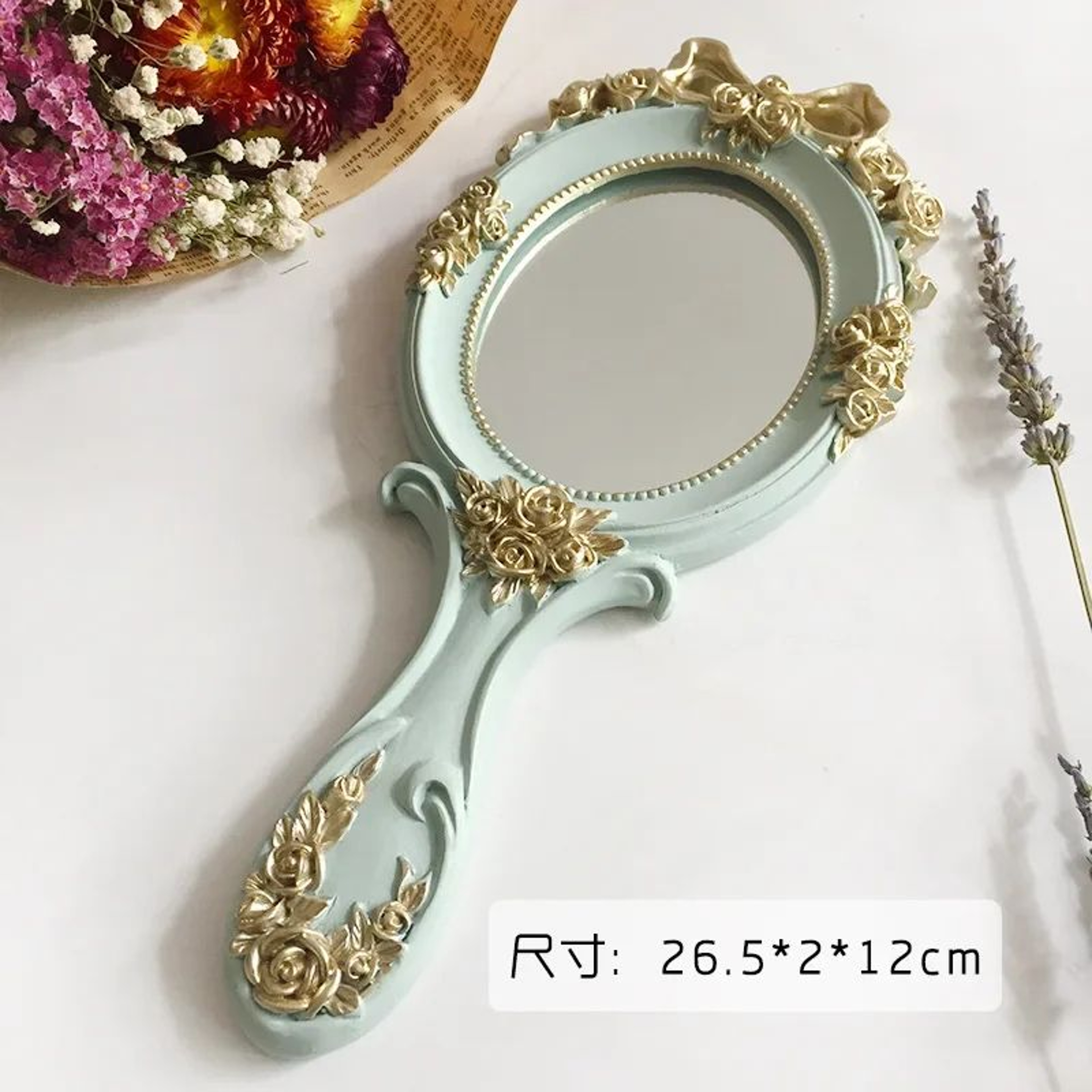 Cute Vintage Handheld Vanity Mirror Resin Makeup Mirror With Handle For Girls Women  Princess Gifts 6