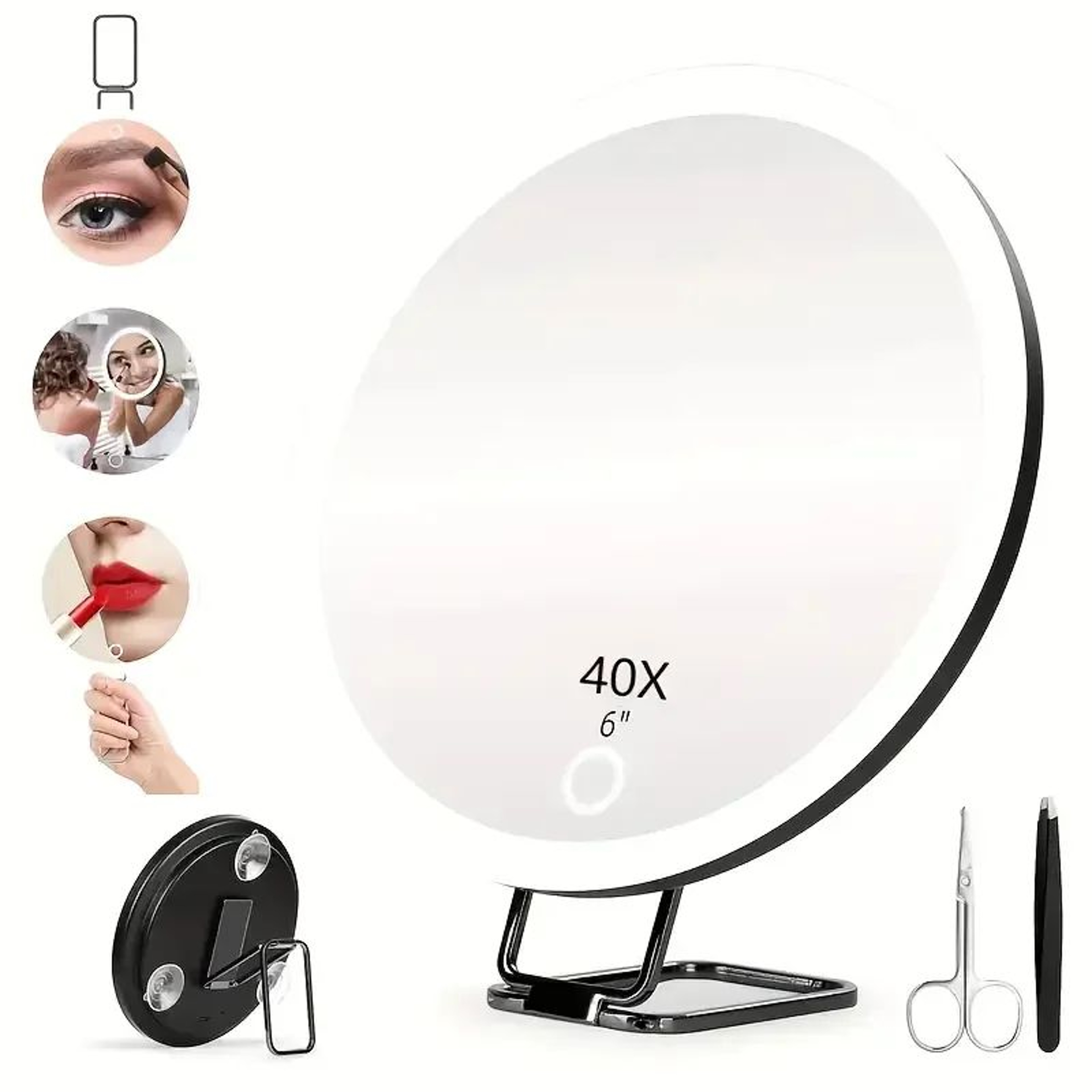 40X Magnifying Makeup Mirror With Light  Adjustable Color Lighting 3 Suction Cups Stand  Clips For  0