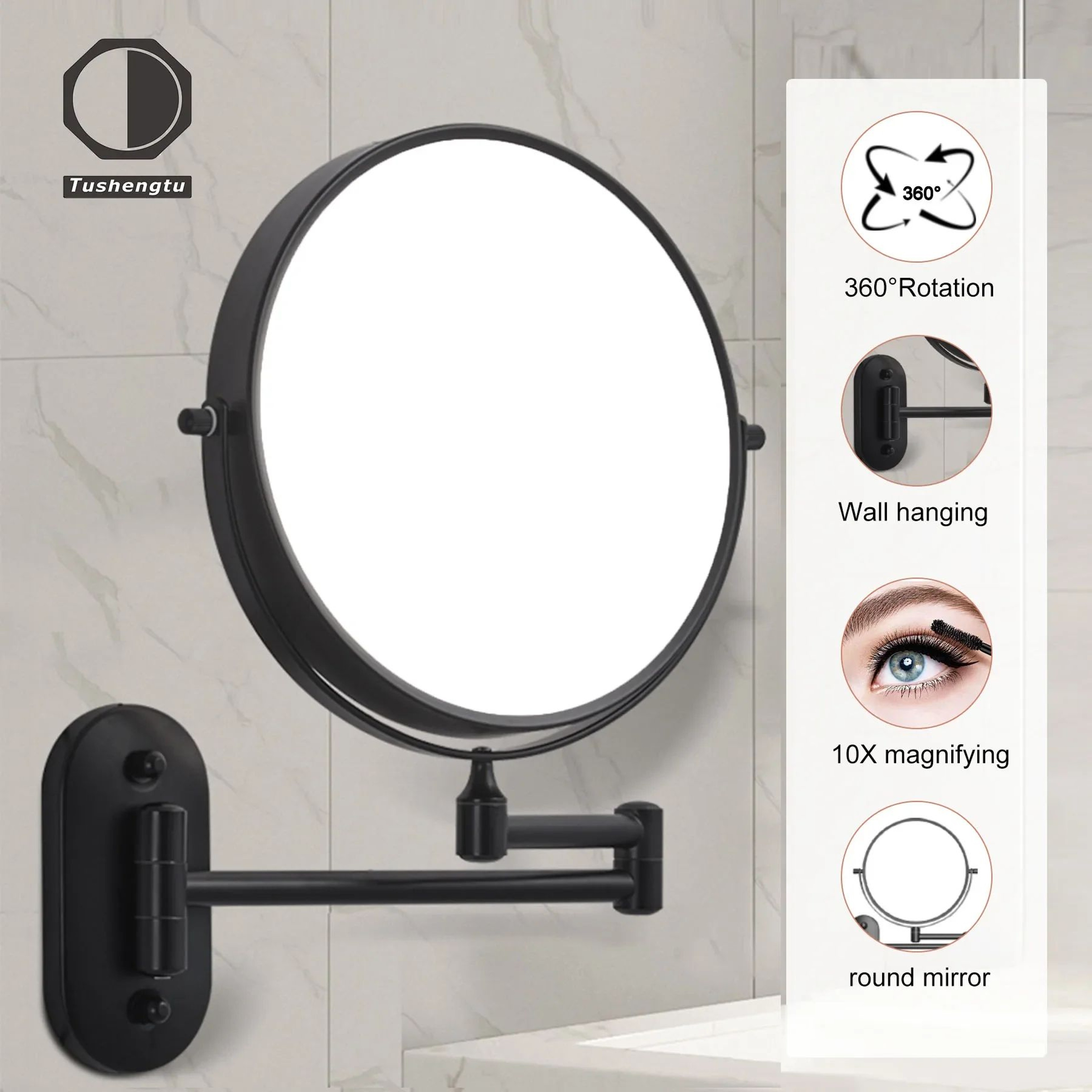 TUSHENGTU 8In Wall Mounted Makeup Mirror  10x Magnifying DoubleSided 360 Swivel Vanity Mirror For B 3