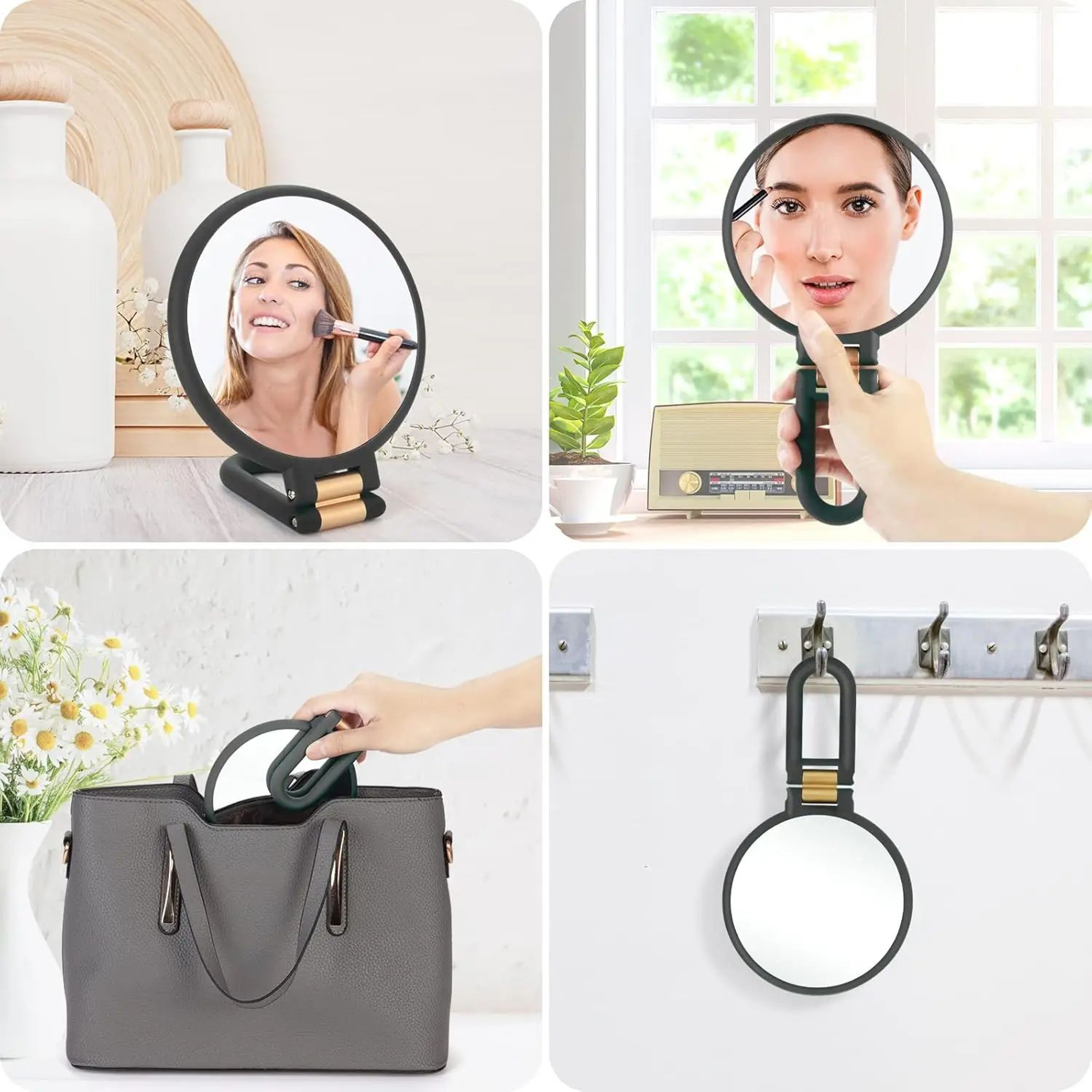Foldable 20X1X Makeup Mirror  DoubleSided Magnifying Hand Mirror With 360 Handle Stand  Portable Tr 5