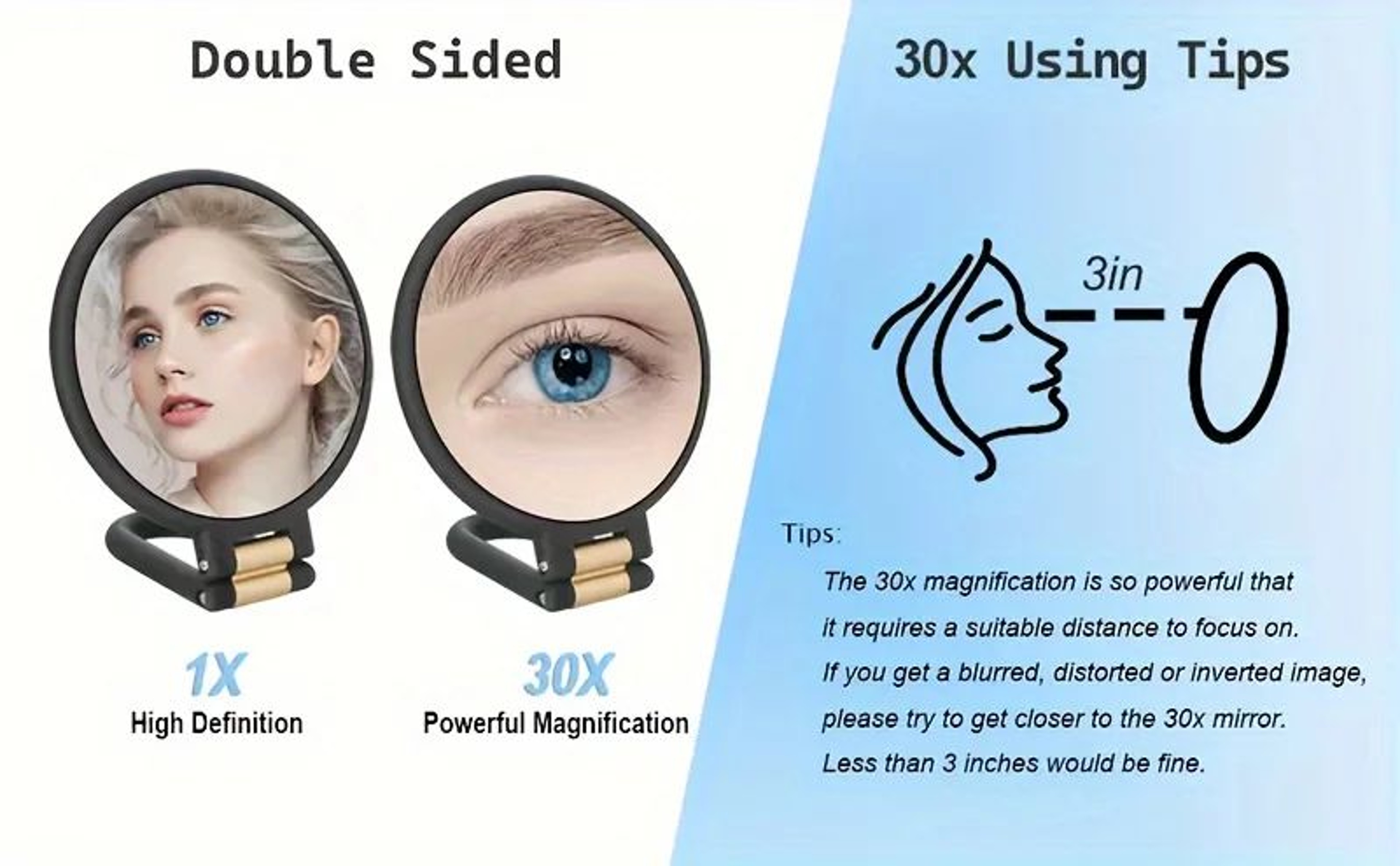 Portable 360 DualSided Makeup Mirror  1X 30X Magnifying Handheld Travel Mirror With Adjustable Blac 3
