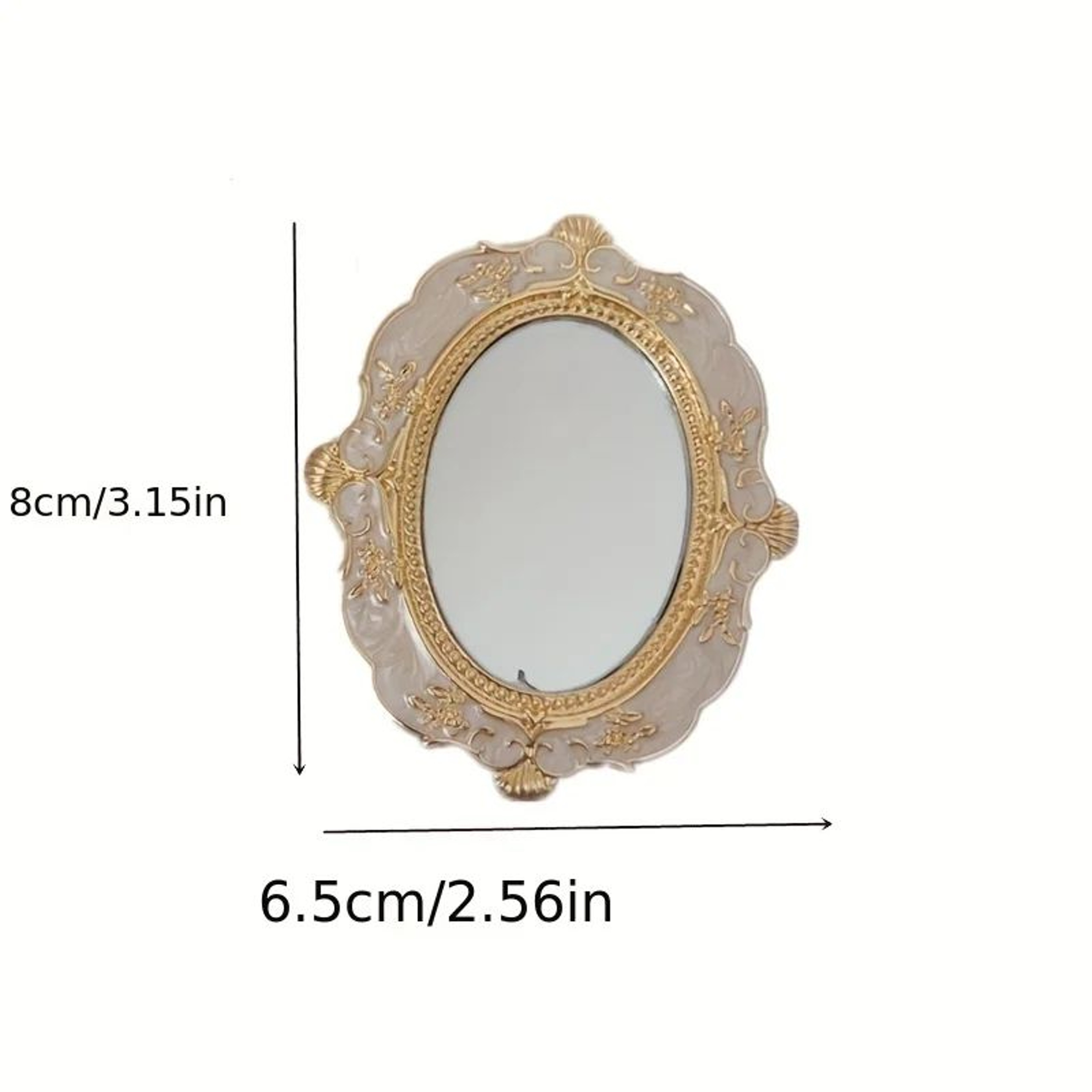 Vintage Floral Hand Mirror  Metal Frame Glass Vanity Mirror With Palace Style Relief For Makeup Tab 5
