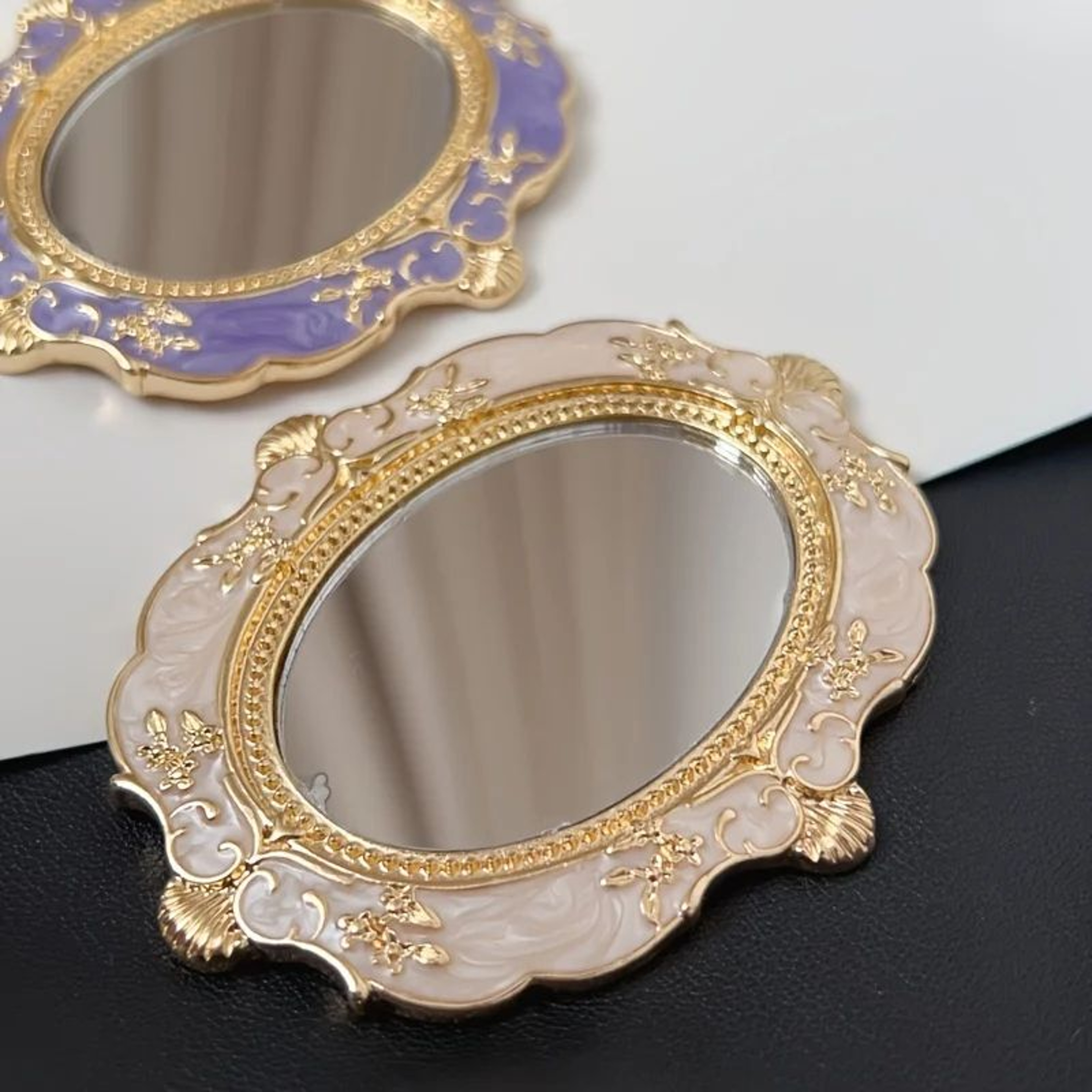 Vintage Floral Hand Mirror  Metal Frame Glass Vanity Mirror With Palace Style Relief For Makeup Tab 4
