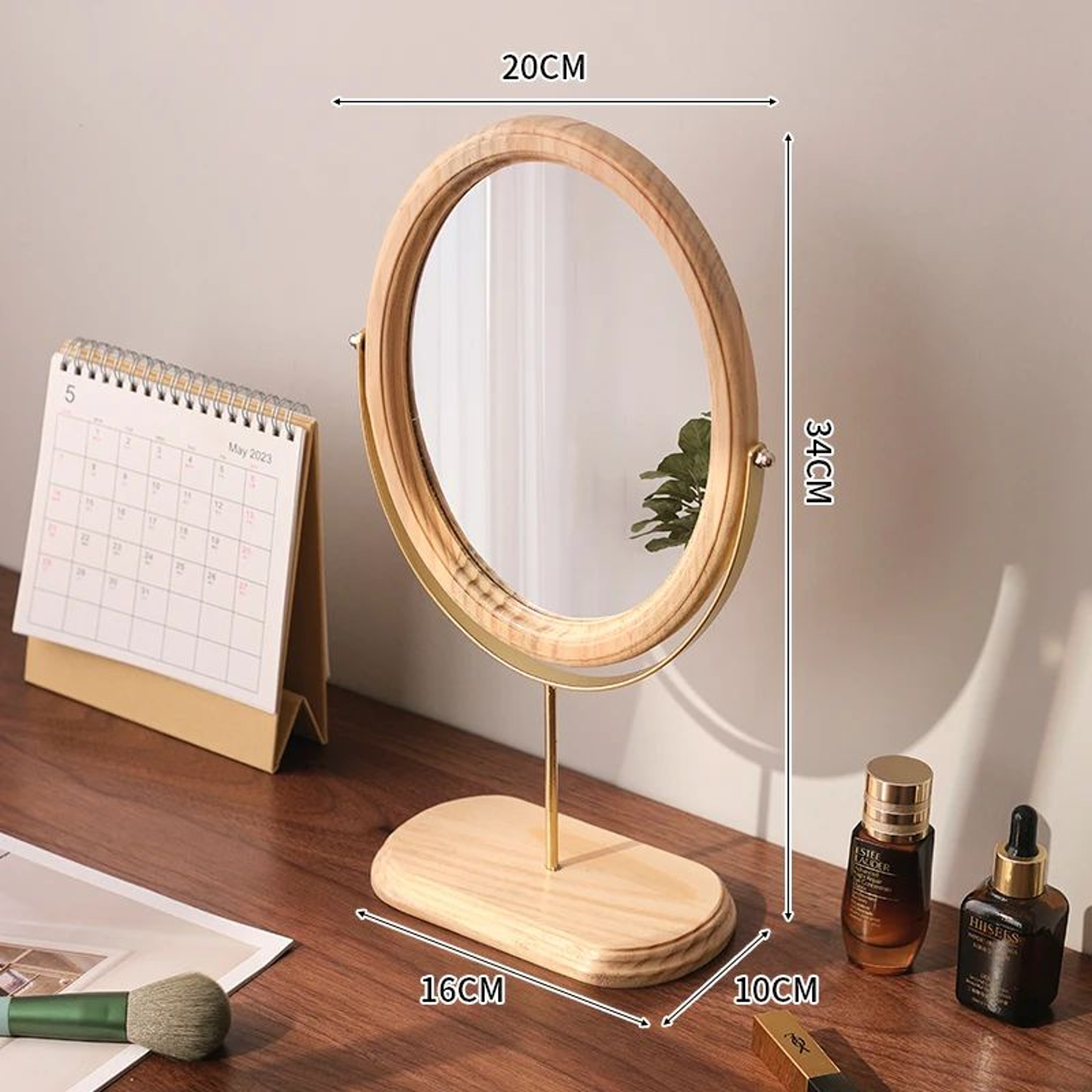 Wooden Oval Desktop Vanity Mirror  Retro Makeup Mirror For Bedroom Dorm Room Dresser  Tabletop Beau 7
