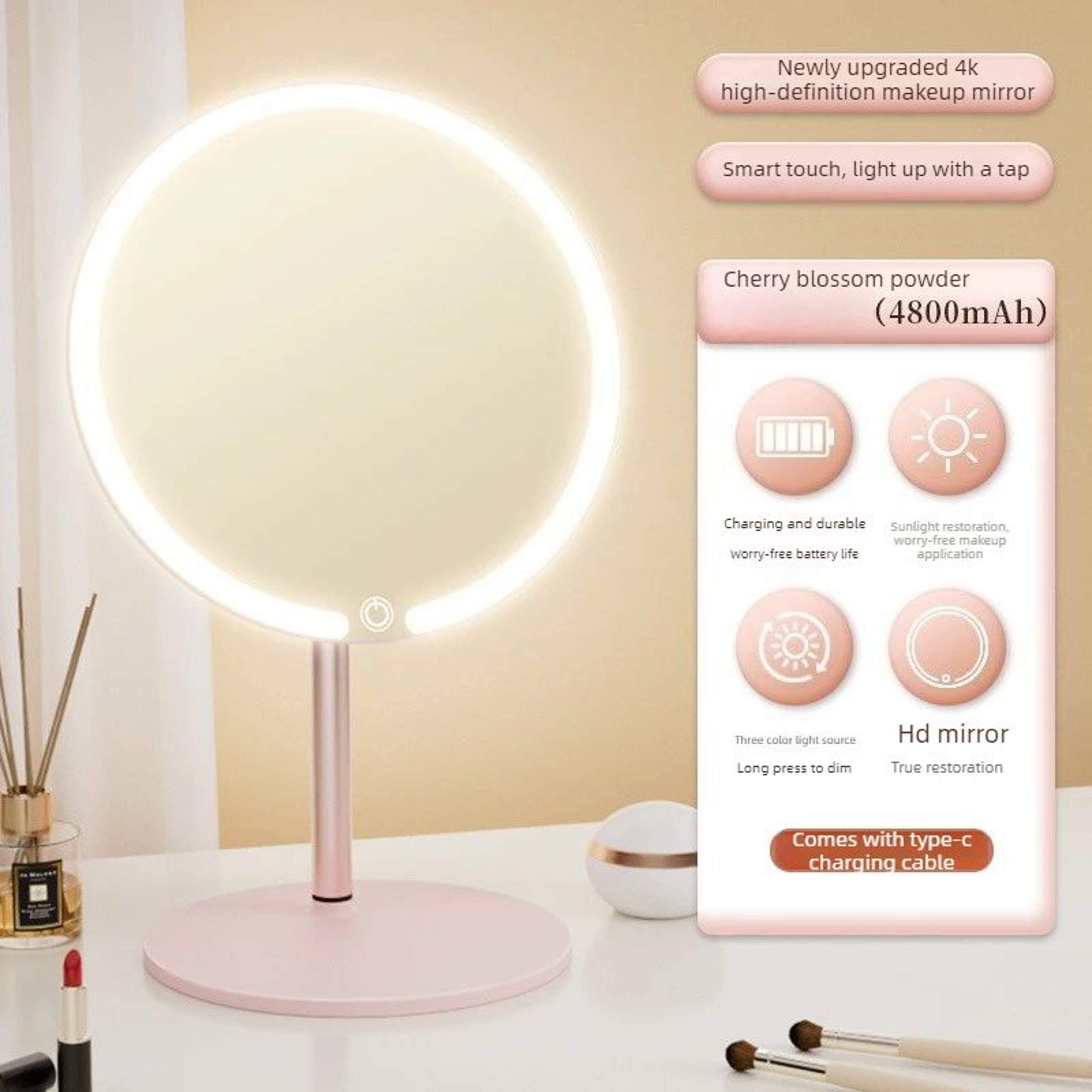 Round LED Makeup Vanity Mirror  Lighted Desktop Beauty Mirror For Makeup Skincare Bathroom  Dressin 6