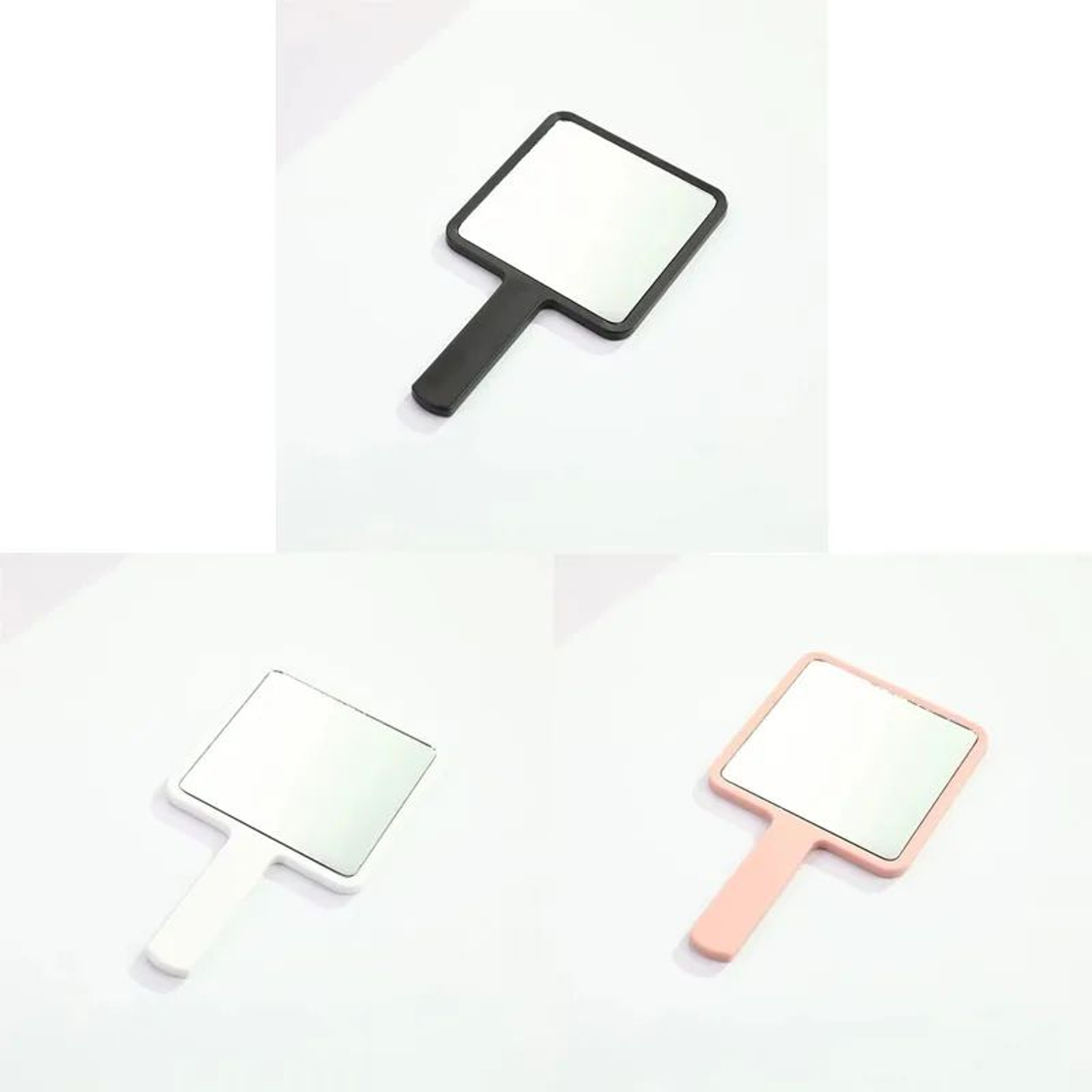 Square Handheld Makeup Mirror  Lightweight Portable Vanity Hand Mirror With Plastic Handle  Glass F 15