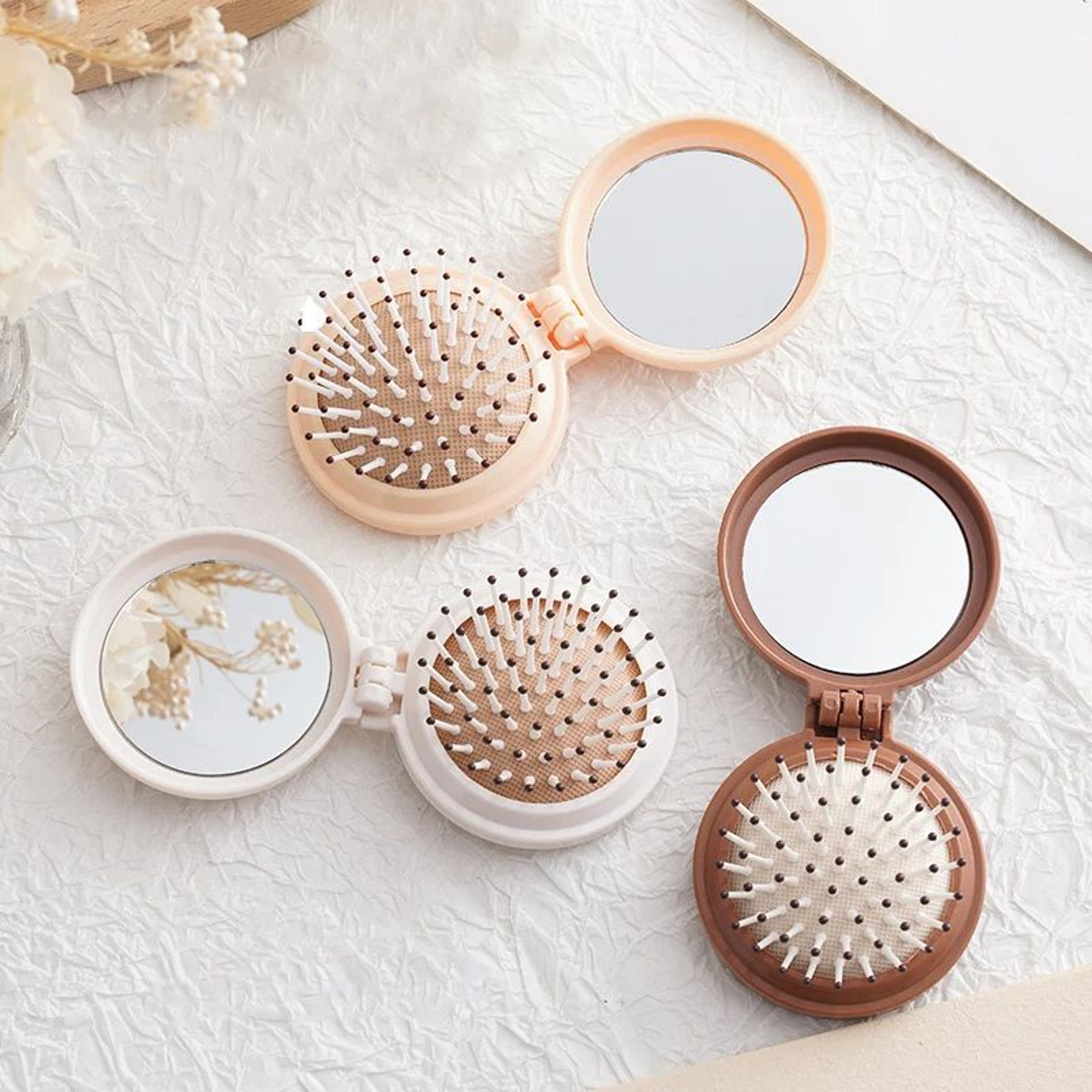 Cute Mini Air Cushion Comb With Mirror  Foldable Portable Massage Hairbrush For Girls Travel Purse  4