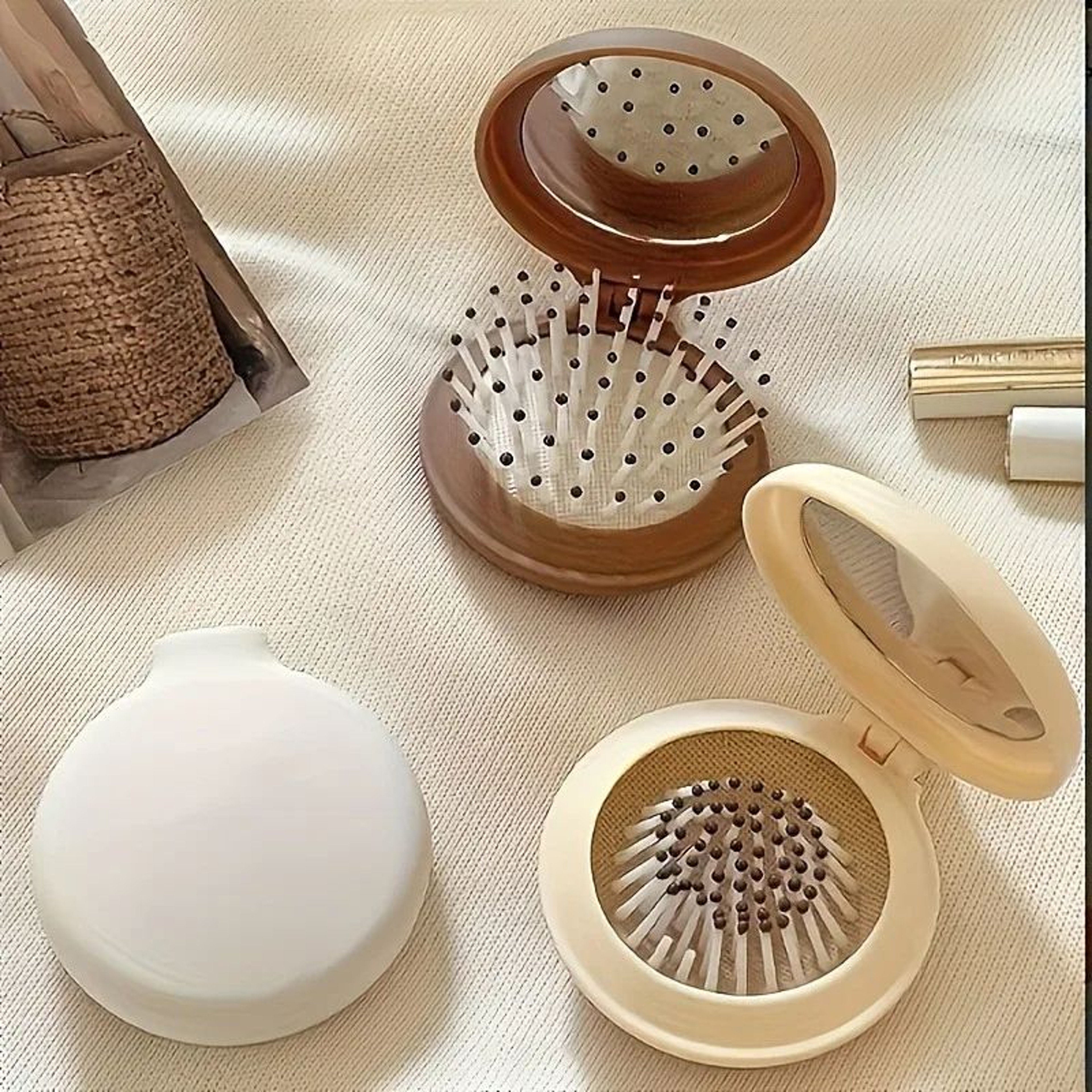 Cute Mini Air Cushion Comb With Mirror  Foldable Portable Massage Hairbrush For Girls Travel Purse  3
